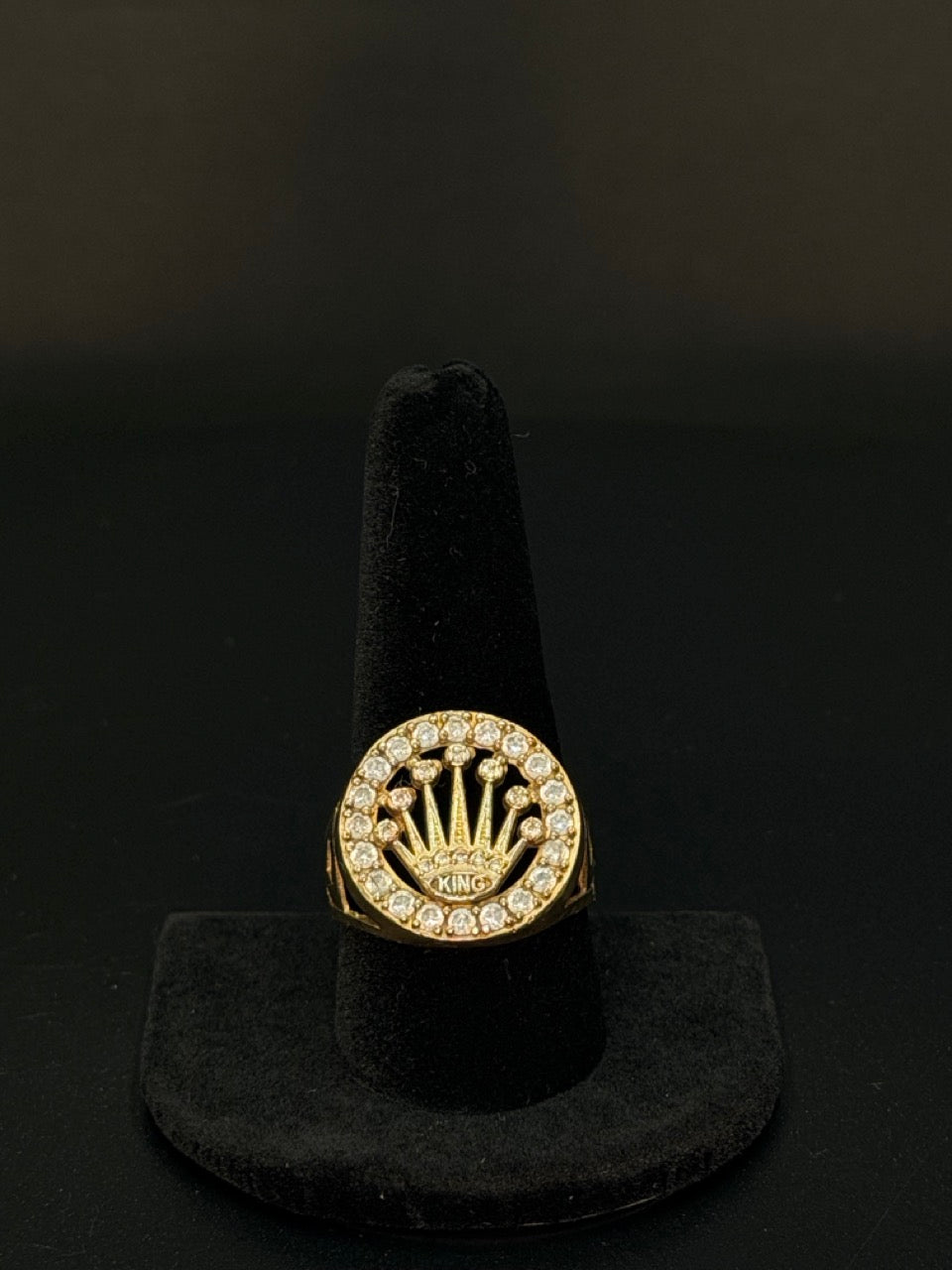 10K Yellow Gold King Crown Ring weighing 6.6 grams. Size 11 with simulant stone accents and a bold crown design. Acima Financing Available.