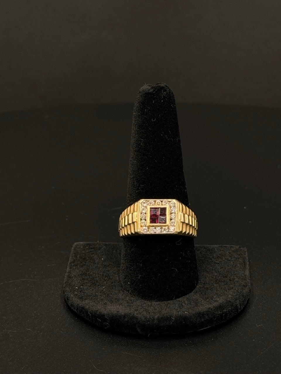 14K Yellow Gold Ruby & Diamond Ring – Size 10.5 – 6.7 Grams