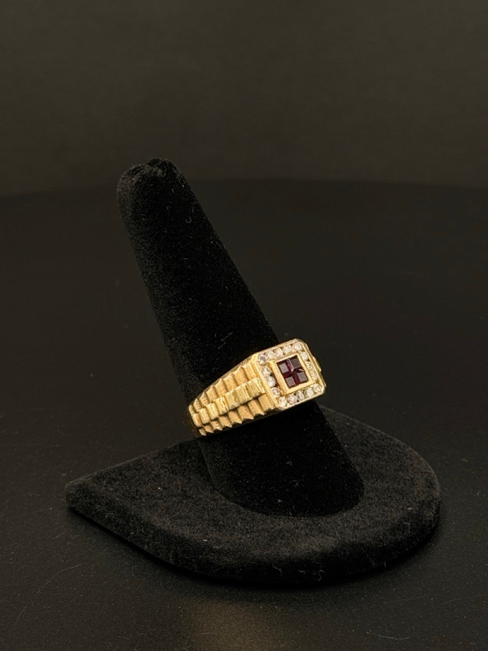 14K Yellow Gold Ruby & Diamond Ring – Size 10.5 – 6.7 Grams