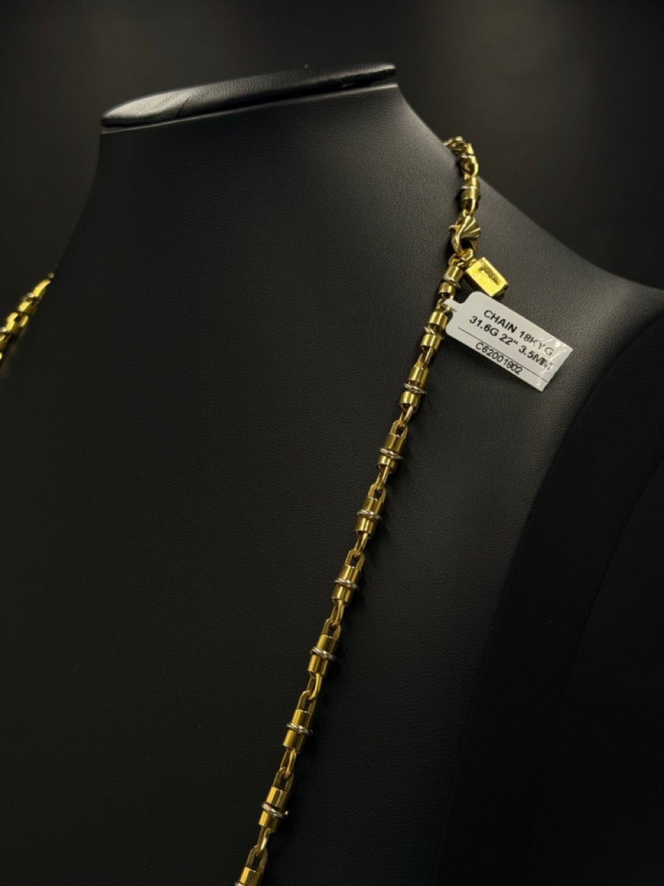 18K Yellow Gold Barrel Link Chain – 31.6g – 22”