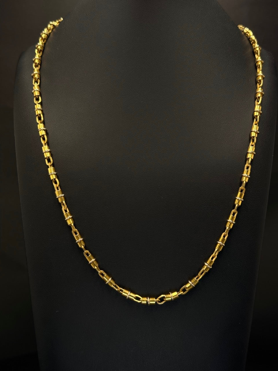 18K Yellow Gold Barrel Link Chain – 31.6g – 22”