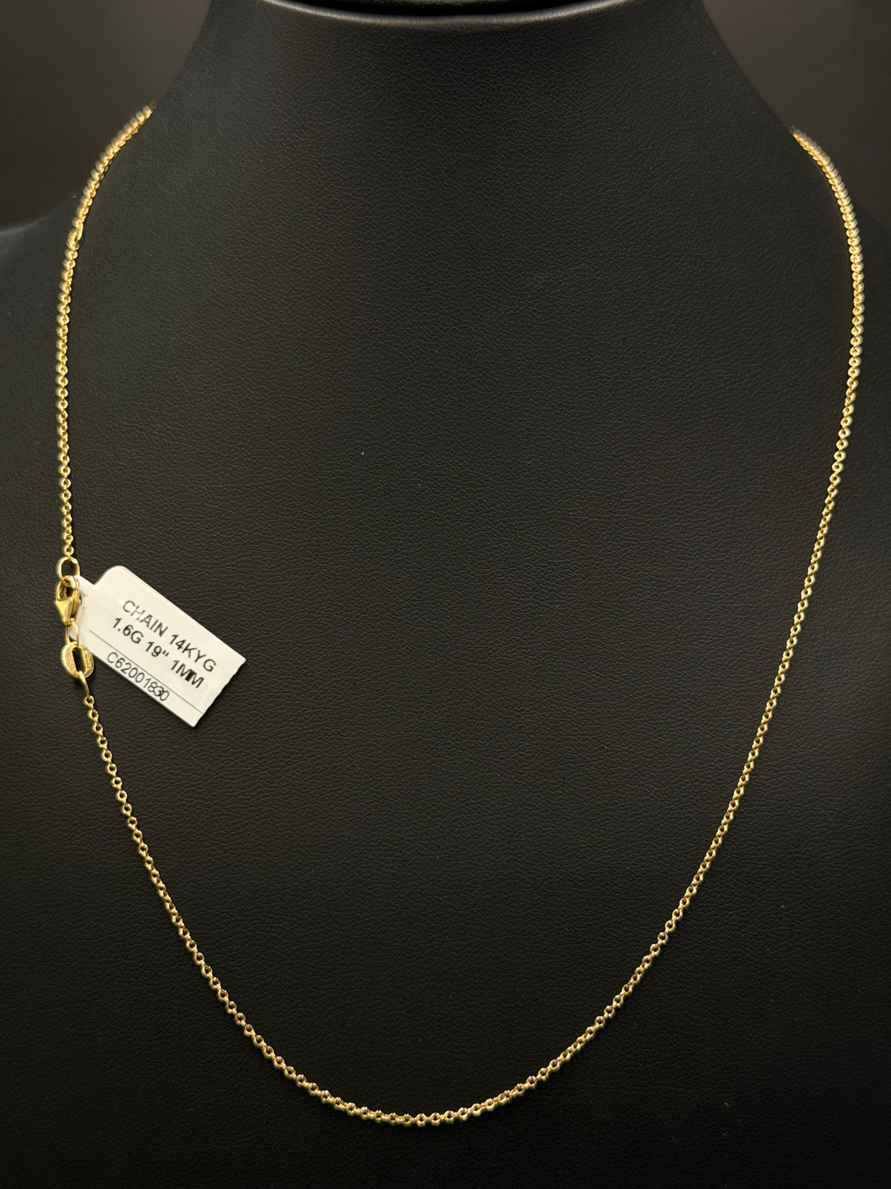 14K Yellow Gold Cable Chain – 19” | 1.6 Grams | 1mm