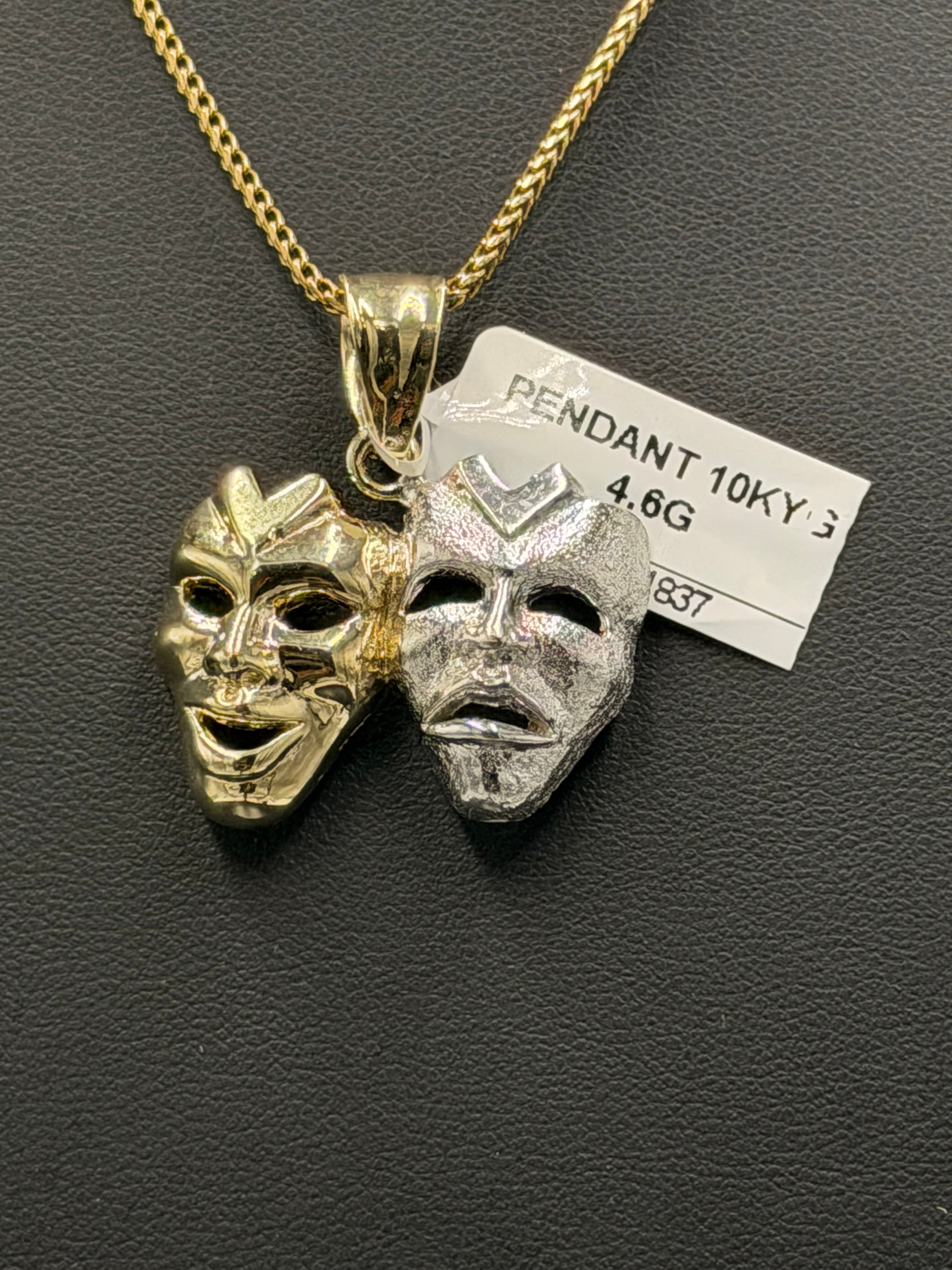 10K Yellow Gold Two-Tone Comedy & Tragedy Theater Mask Pendant – 4.6g