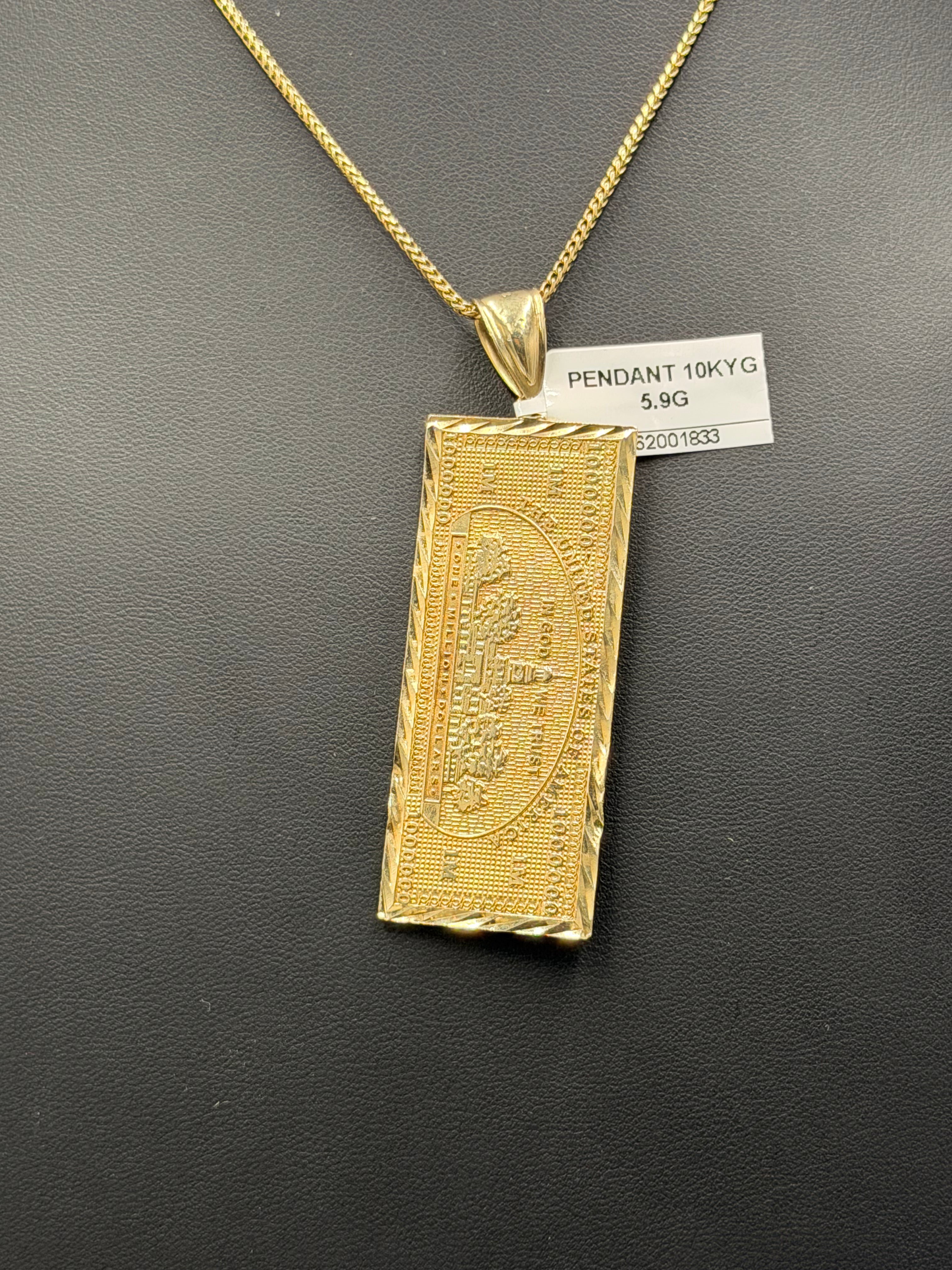 10K Yellow Gold $100 Bill Money Bar Pendant – 5.9 Grams