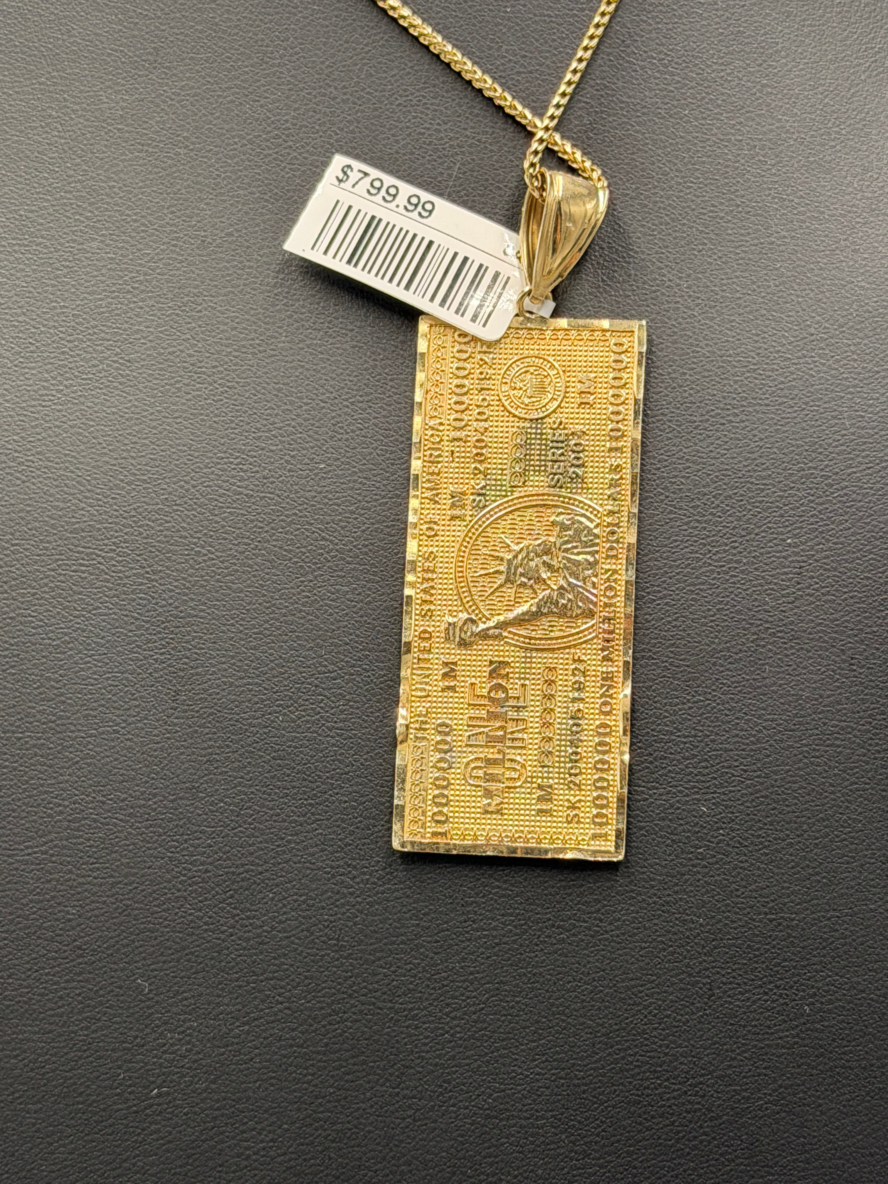 10K Yellow Gold $100 Bill Money Bar Pendant – 5.9 Grams