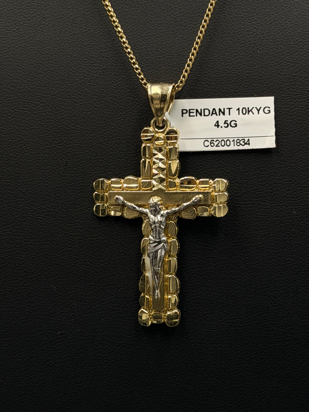 10K Yellow Gold Two-Tone Crucifix Cross Pendant – 4.5 Grams