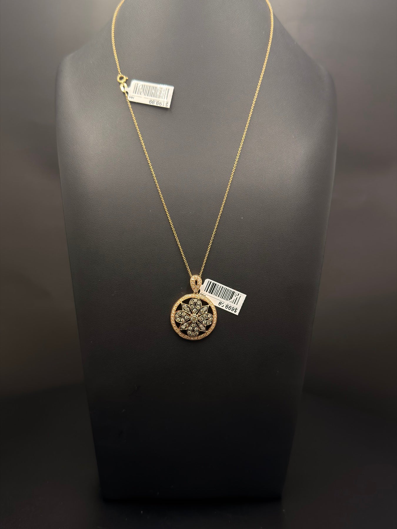 Gold Floral Cluster Disc Pendant - view 1