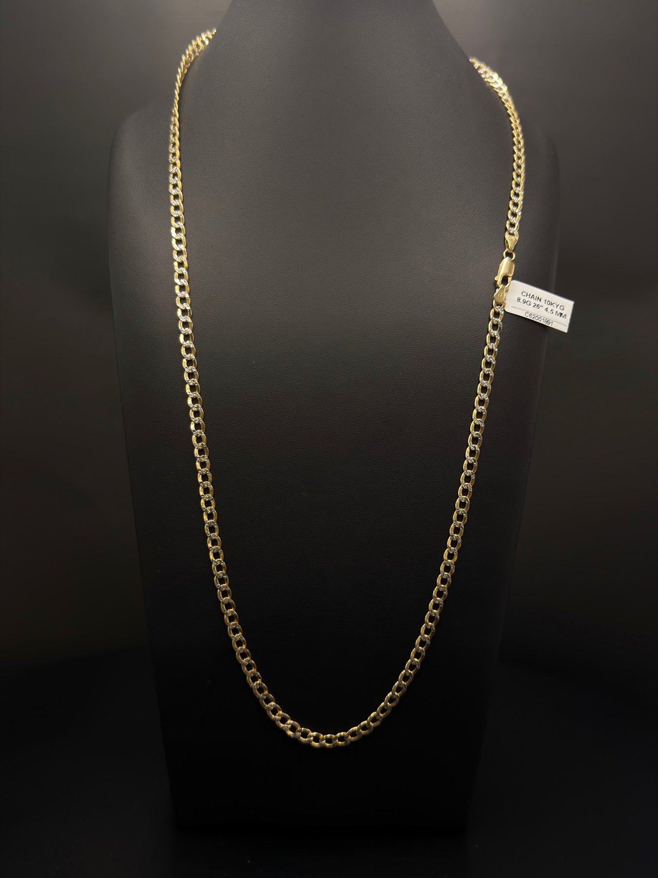 10K Yellow Gold Two-Tone Pave Cuban Link Chain 26 Inch 8.9 Grams - view 1