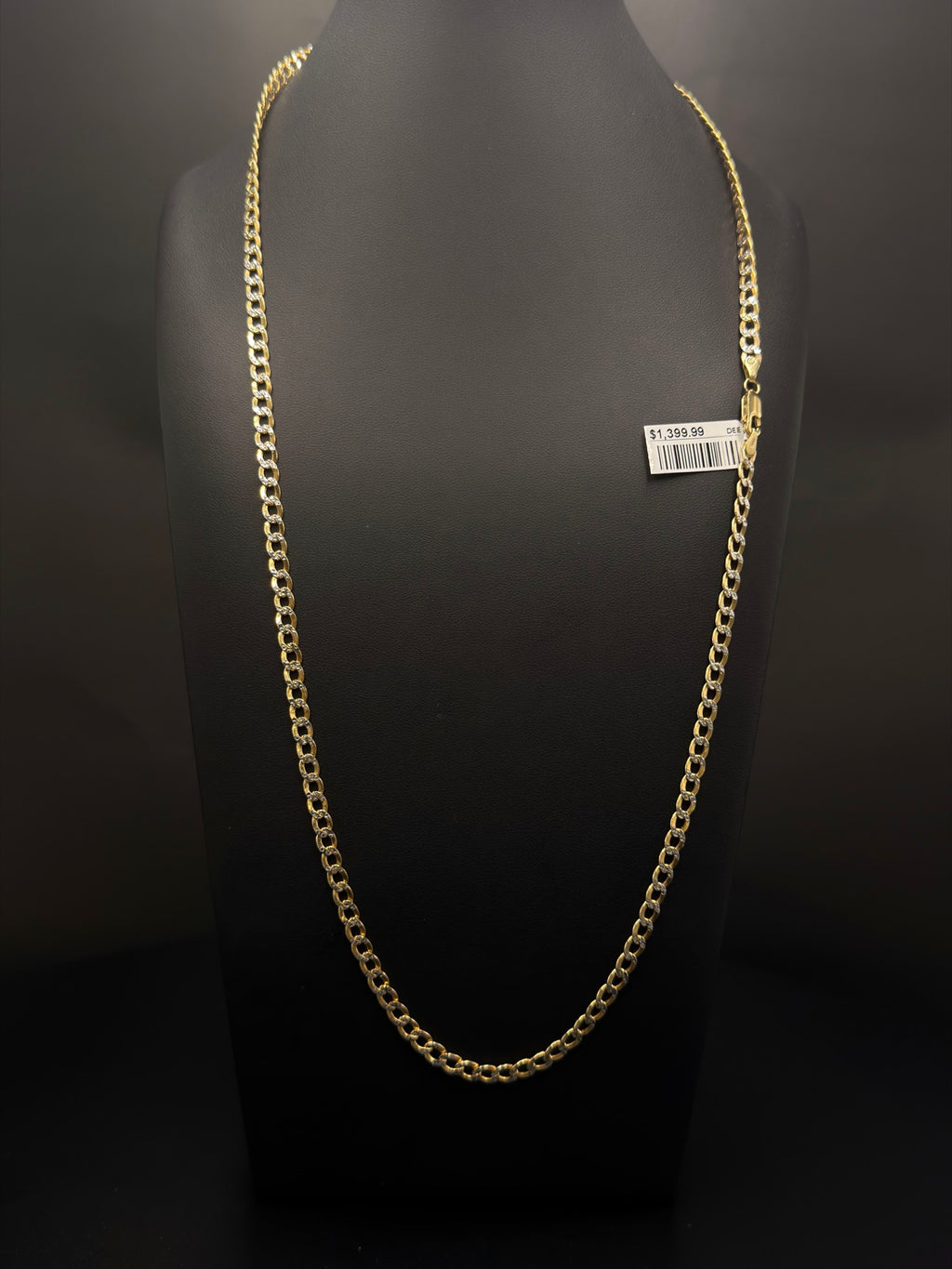 10K Yellow Gold Two-Tone Pave Cuban Link Chain 26 Inch 8.9 Grams - view 2