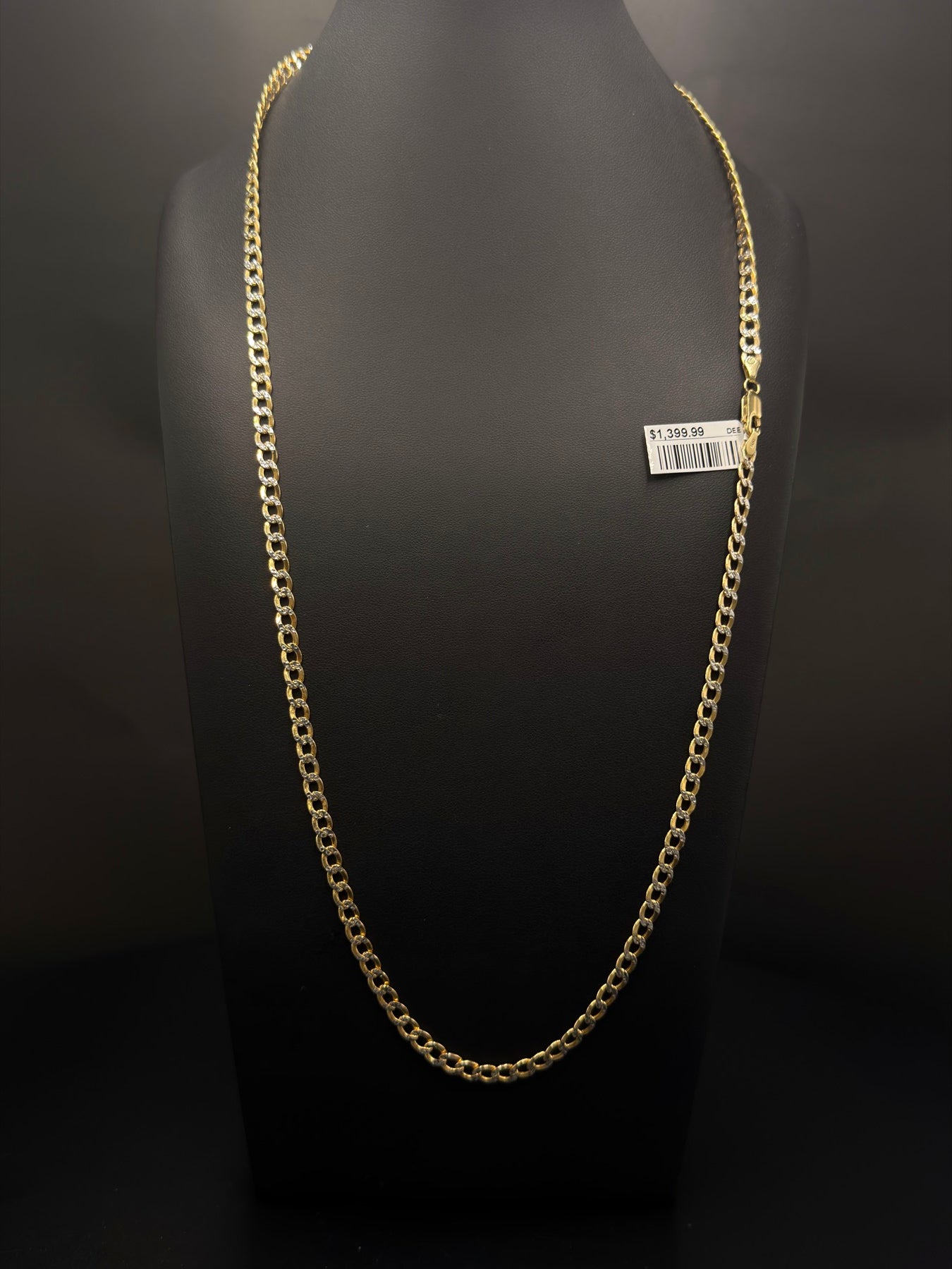 10K Yellow Gold Two-Tone Pave Cuban Link Chain 26 Inch 8.9 Grams - view 2