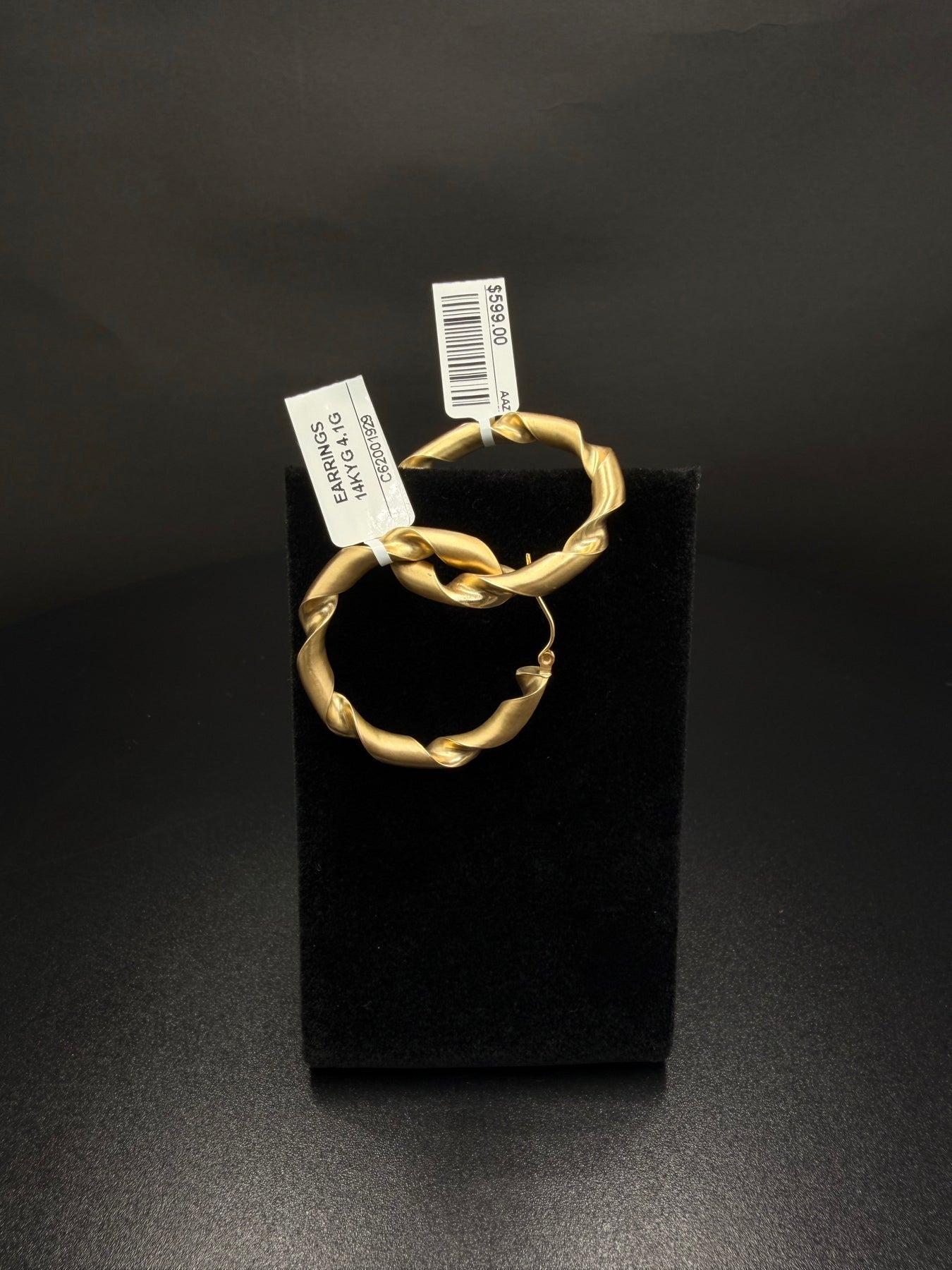 14K Yellow Gold Twisted Hoop Earrings 4.1 Grams - view 1