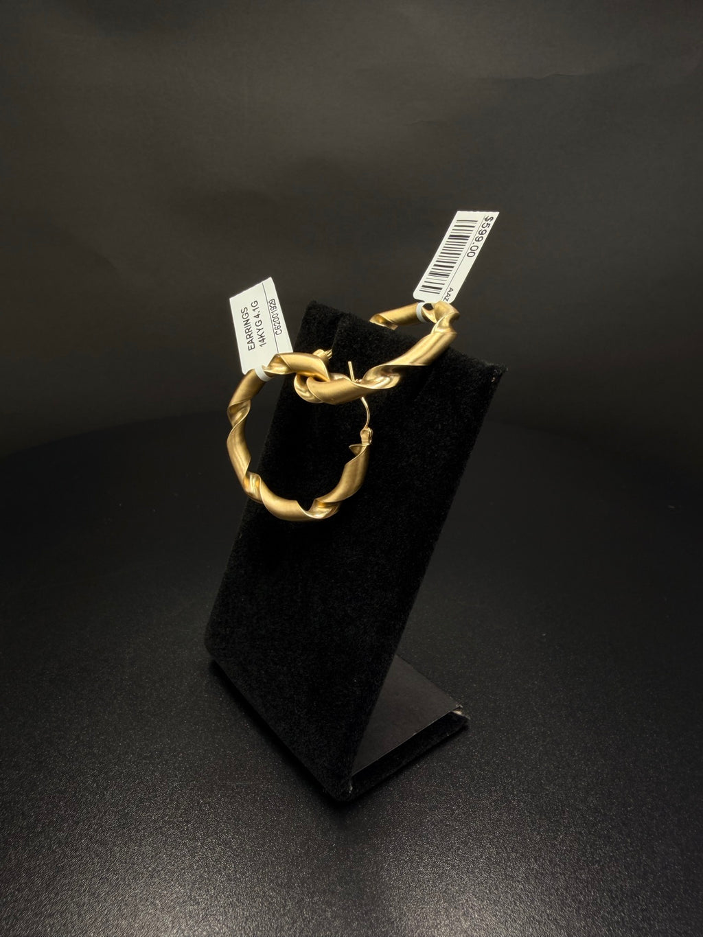 14K Yellow Gold Twisted Hoop Earrings 4.1 Grams - view 2