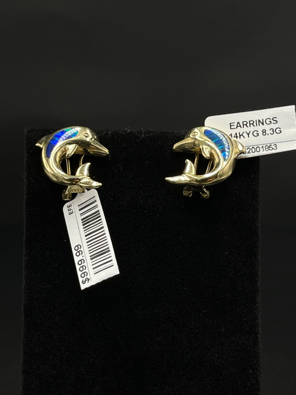 14K Gold Dolphin Earrings with Blue Inlay | DD Pawn Loans