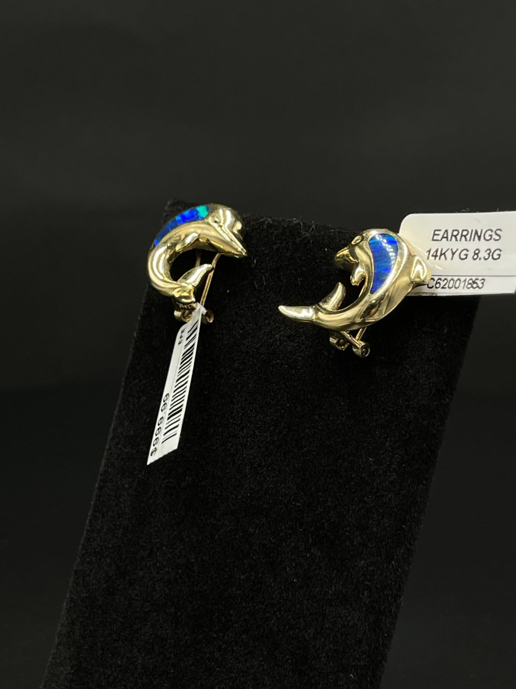 14K Gold Dolphin Earrings with Blue Inlay | DD Pawn Loans