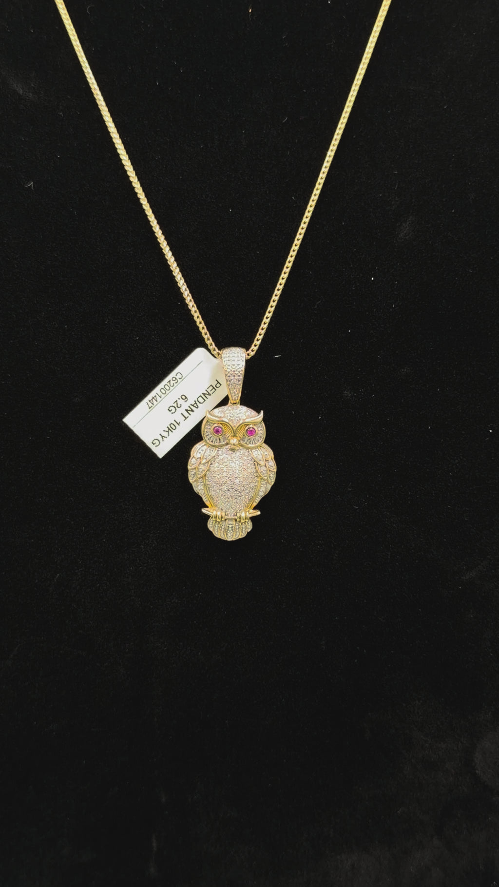 10K Gold Diamond Owl Pendant with Ruby Eyes – 6.2 Grams
