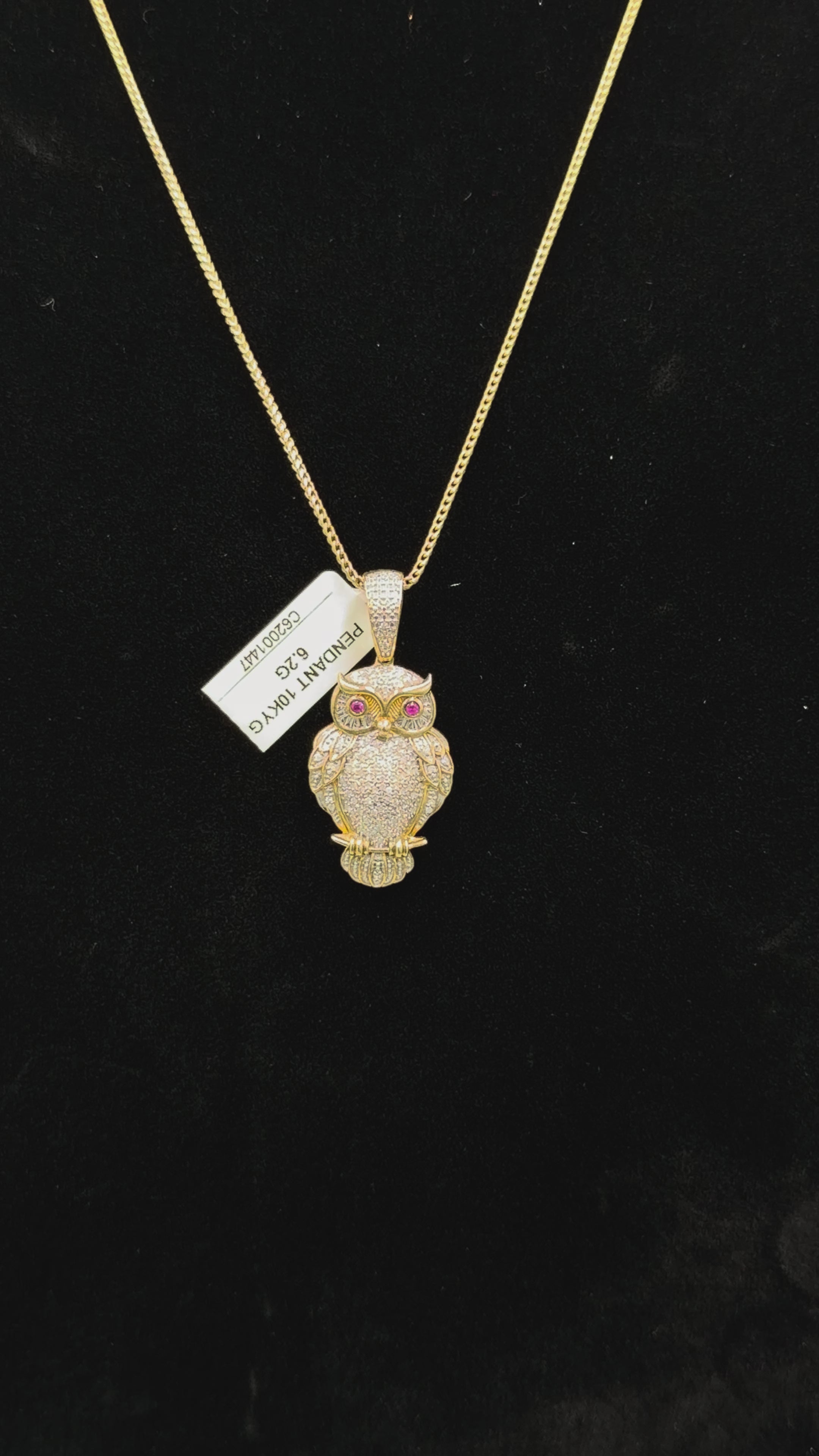 10K Gold Diamond Owl Pendant with Ruby Eyes – 6.2 Grams