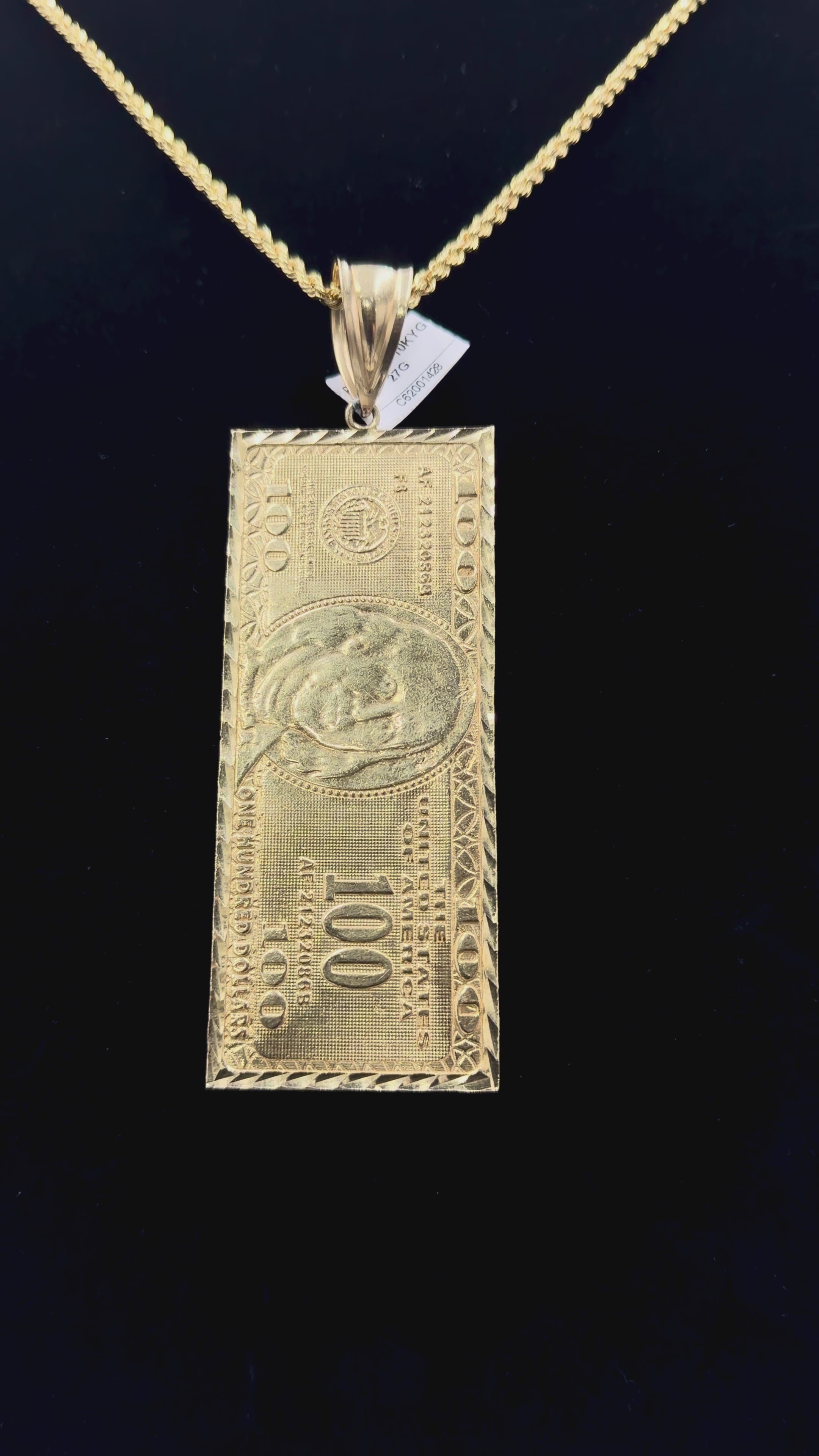 10K Gold $100 Bill Pendant – Two Sided