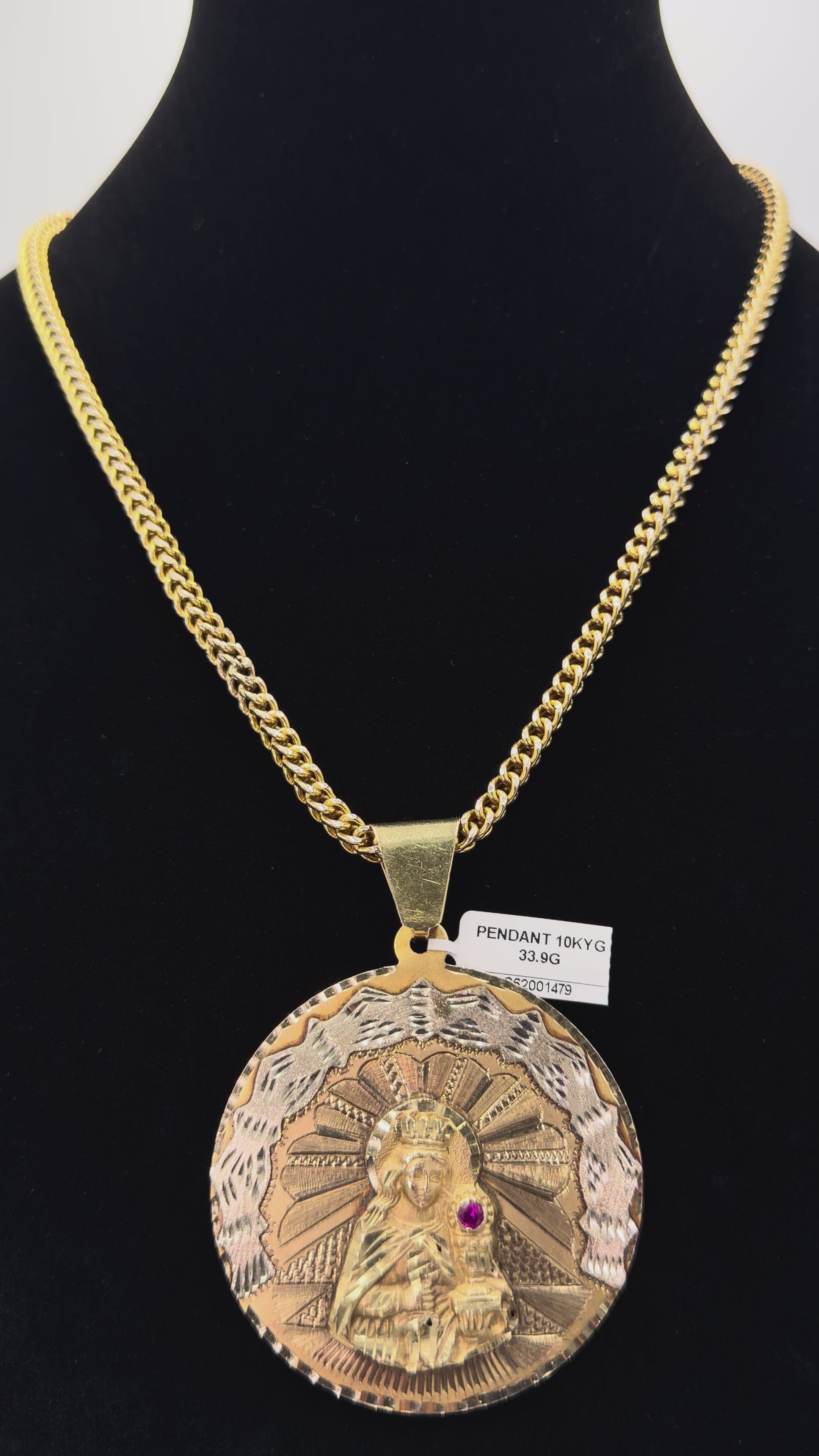10K Gold Saint Mary Pendant &amp; Chain Set – 33.9 Gram Pendant