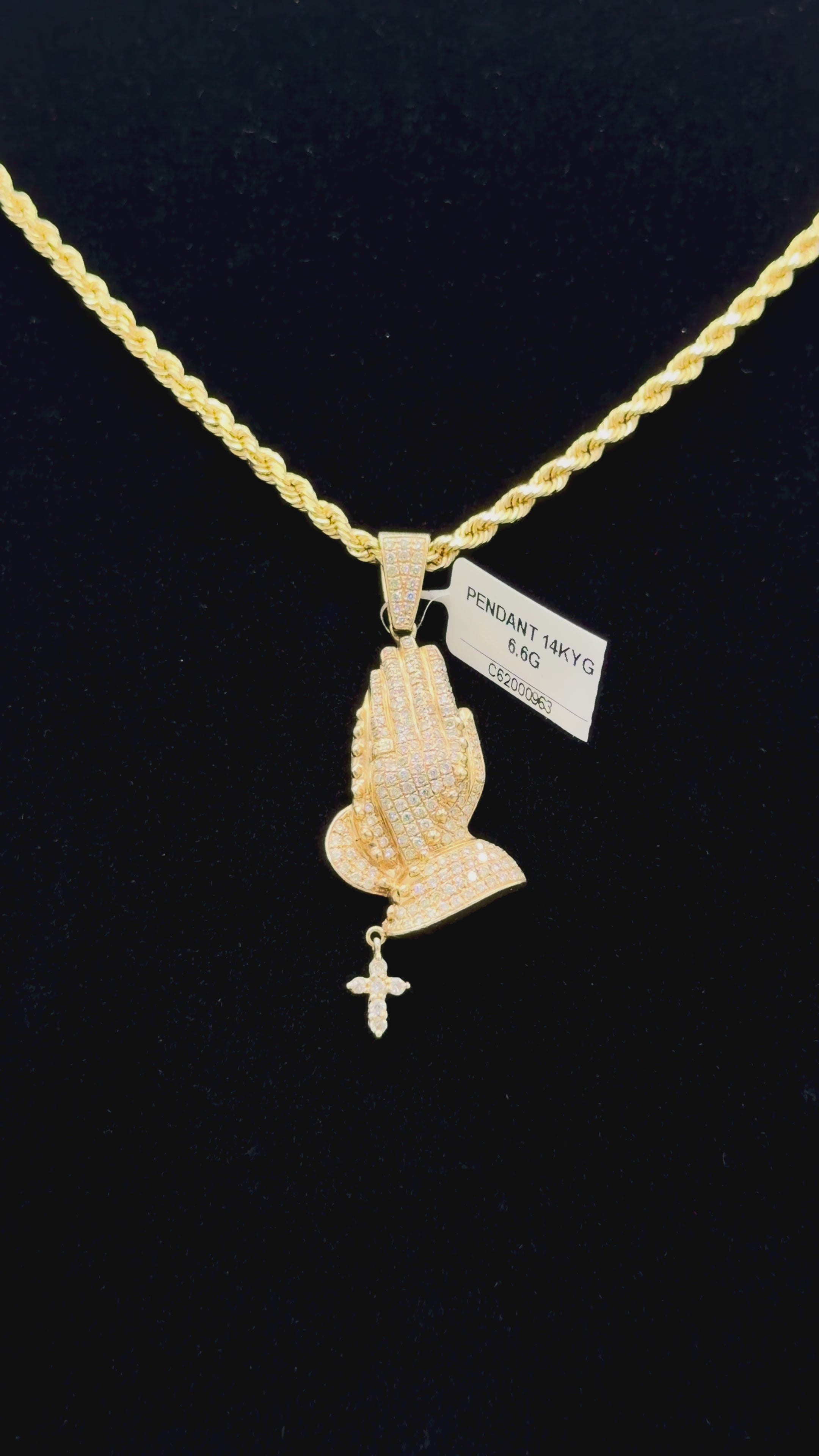 14K Gold Praying Hands Pendant with Natural Stones