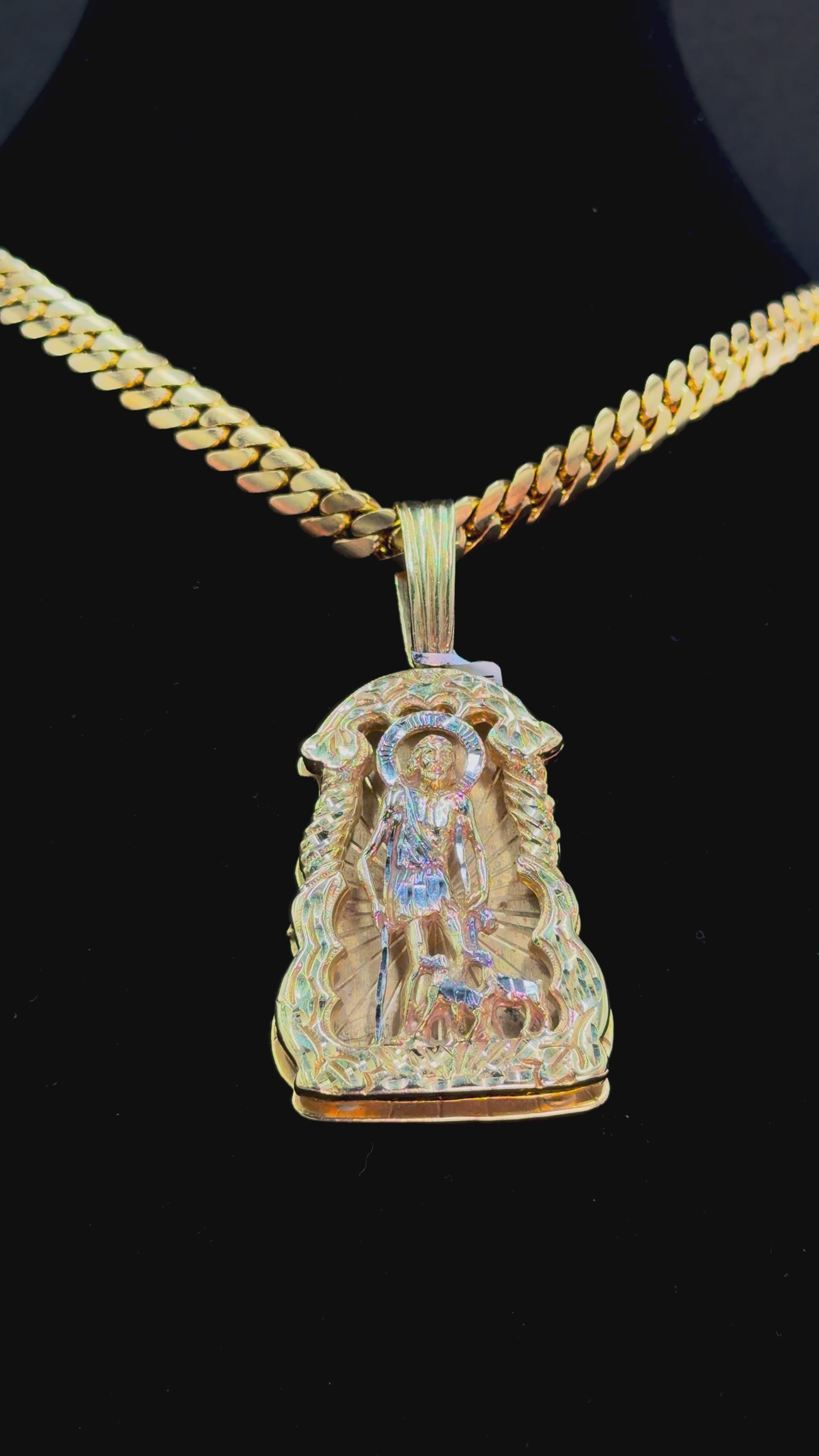 10K Gold Saint Lazarus Pendant 48.7 Grams Large Two-Tone Religious Pendant