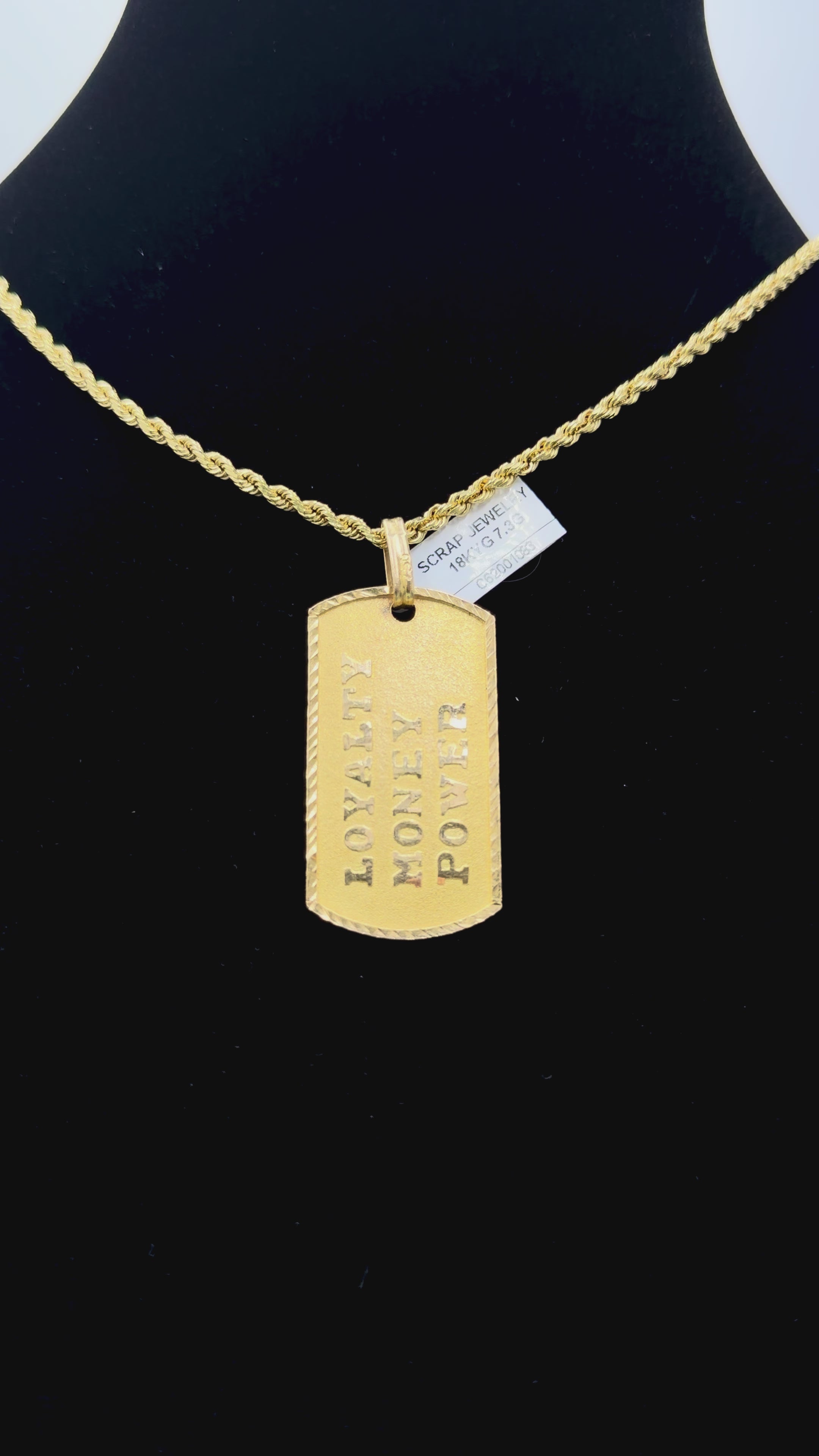 18K Gold “Loyalty Money Power” Dog Tag Pendant