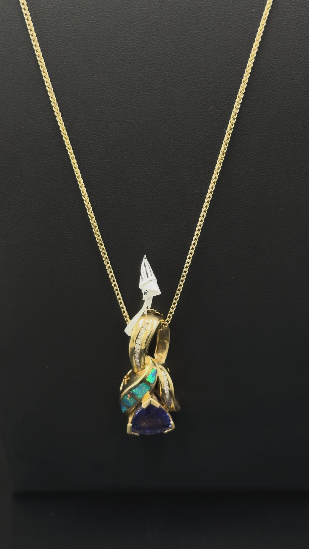 14K Yellow Gold Opal, Tanzanite & Diamond Pendant – 11.10 Grams