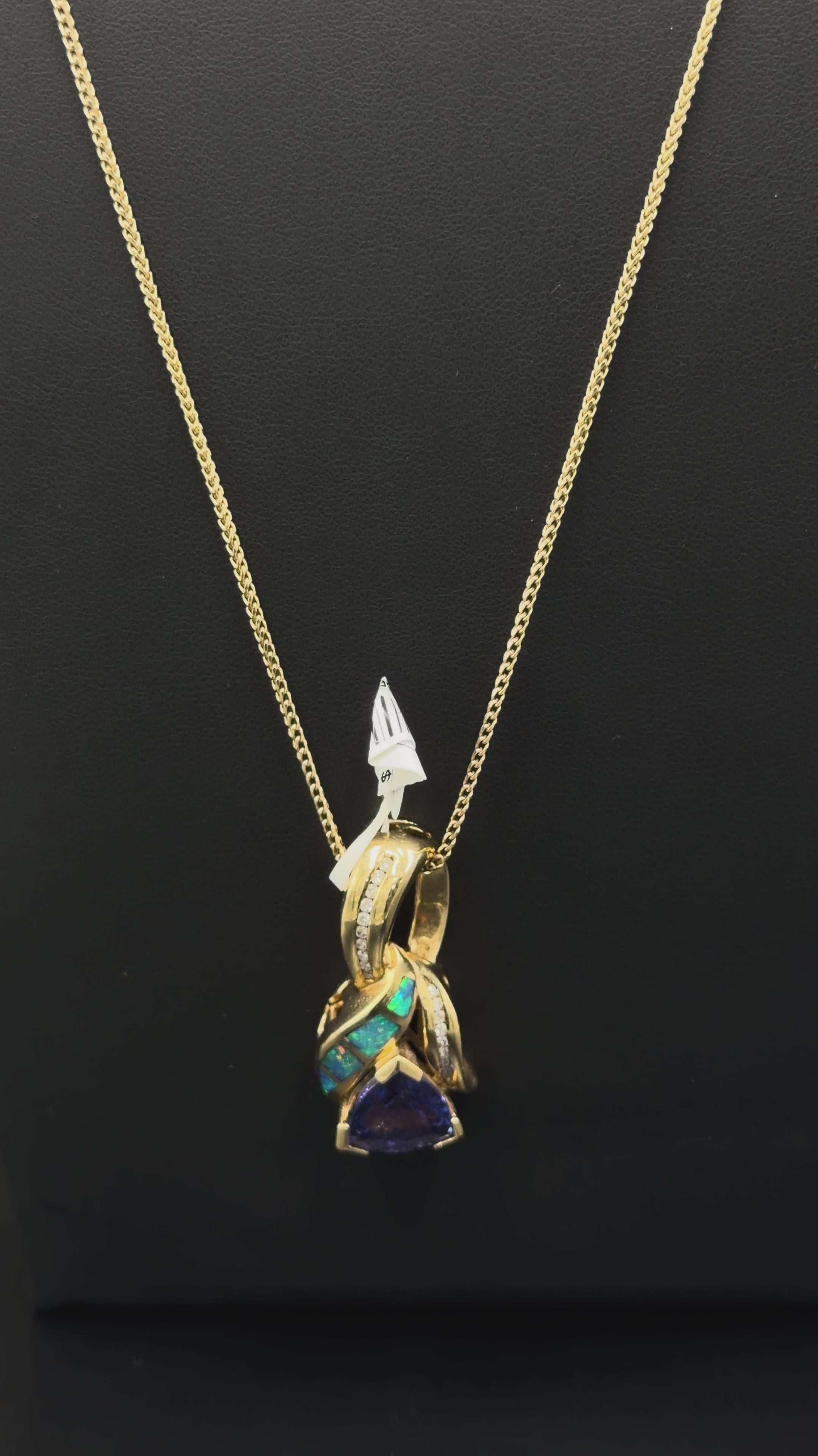 14K Yellow Gold Opal, Tanzanite & Diamond Pendant – 11.10 Grams