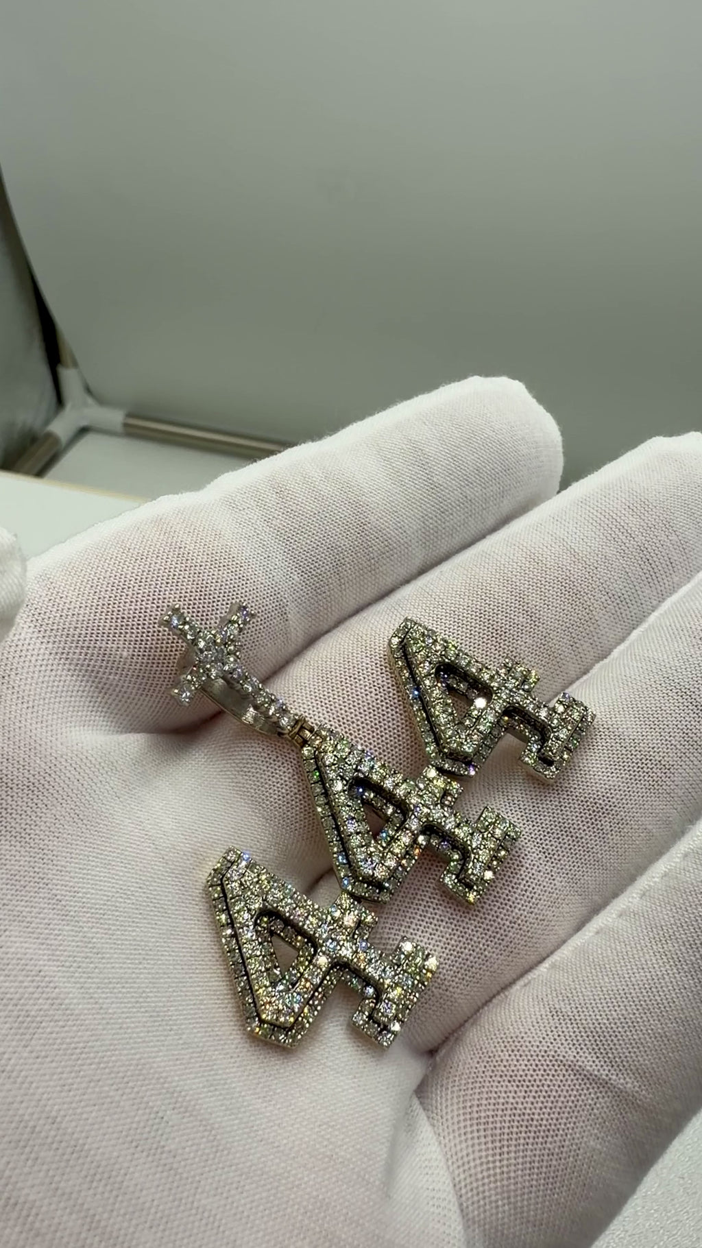 10K White Gold “444” Pendant with Diamond Accents – 18.4g