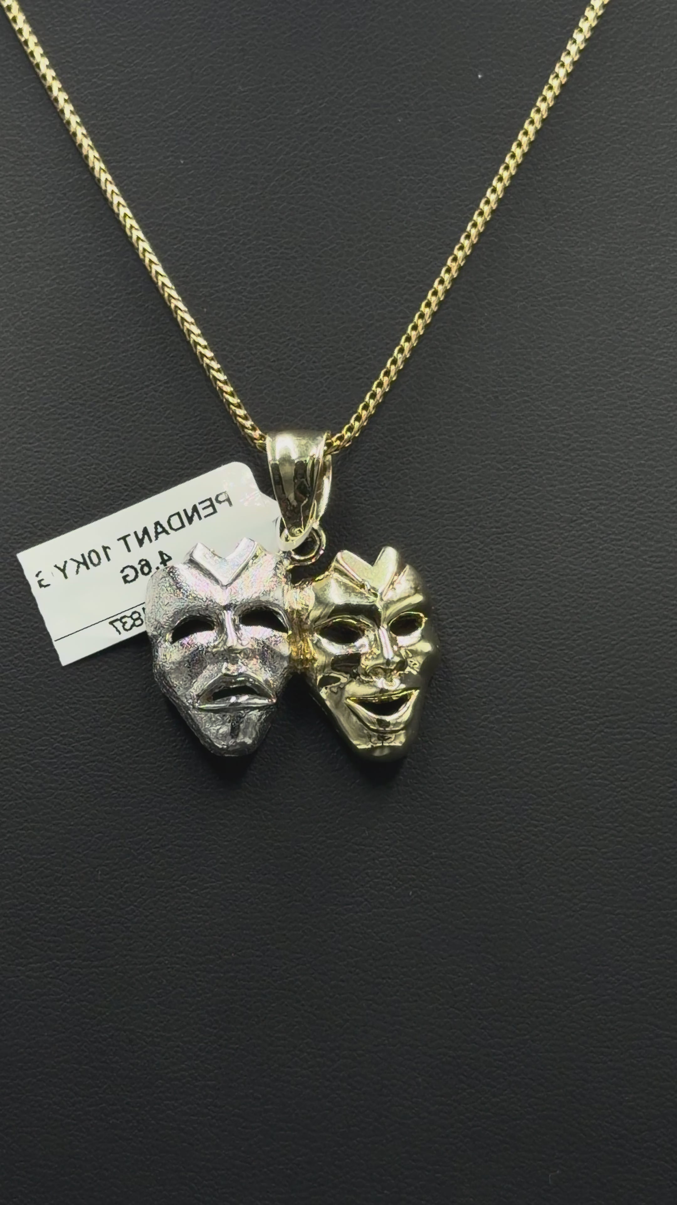10K Yellow Gold Two-Tone Comedy & Tragedy Theater Mask Pendant – 4.6g
