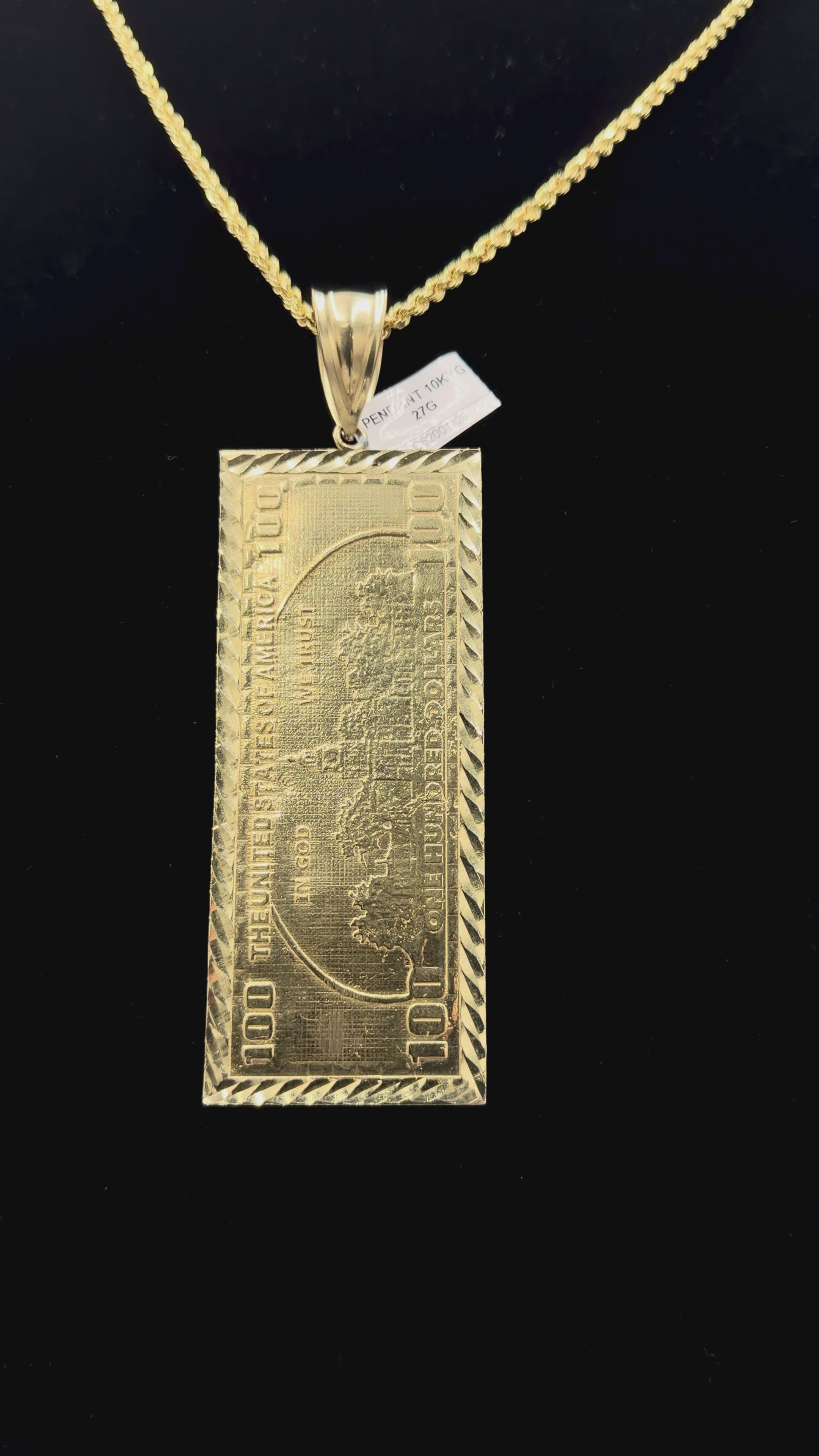 10K Gold $100 Bill Pendant – Two Sided