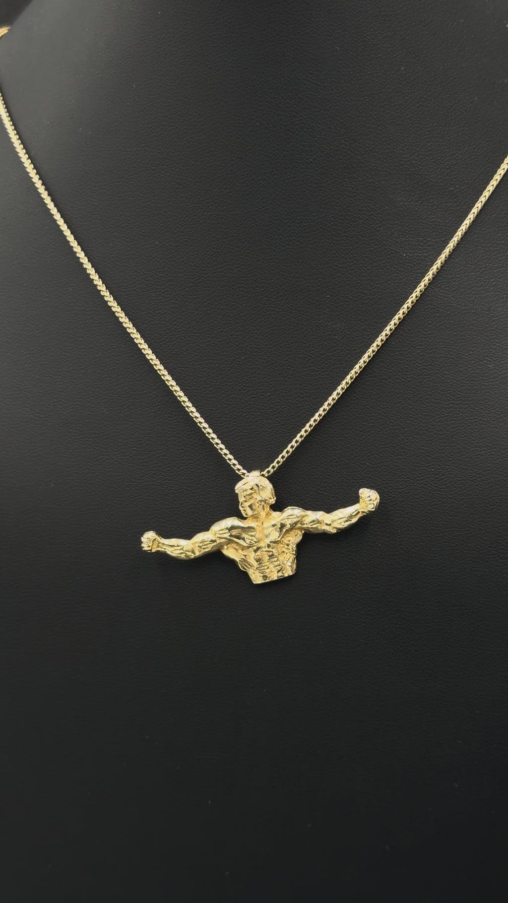 14K Yellow Gold Muscle Man Pendant – Fitness Champion Charm 4.5G