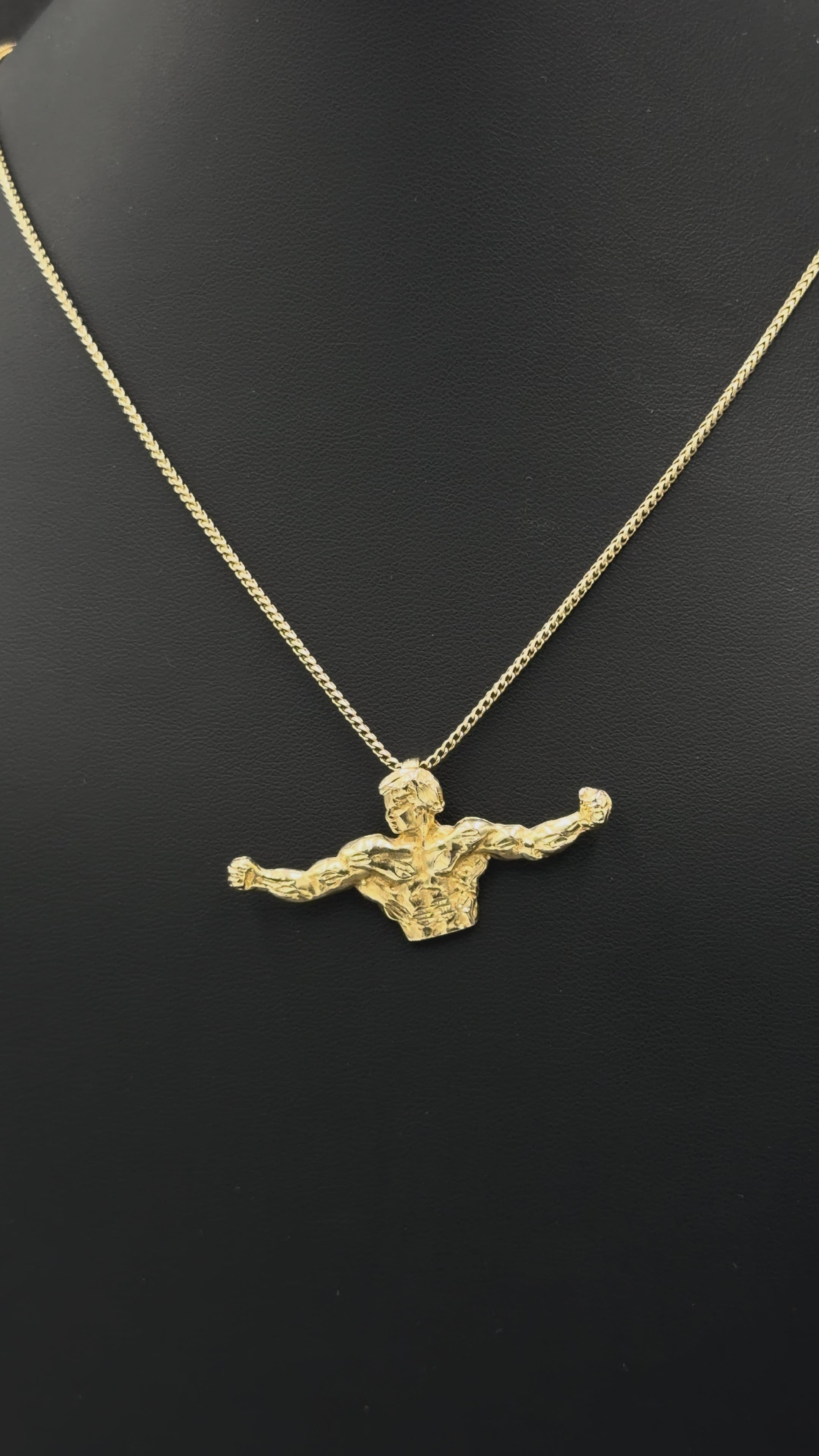14K Yellow Gold Muscle Man Pendant – Fitness Champion Charm 4.5G