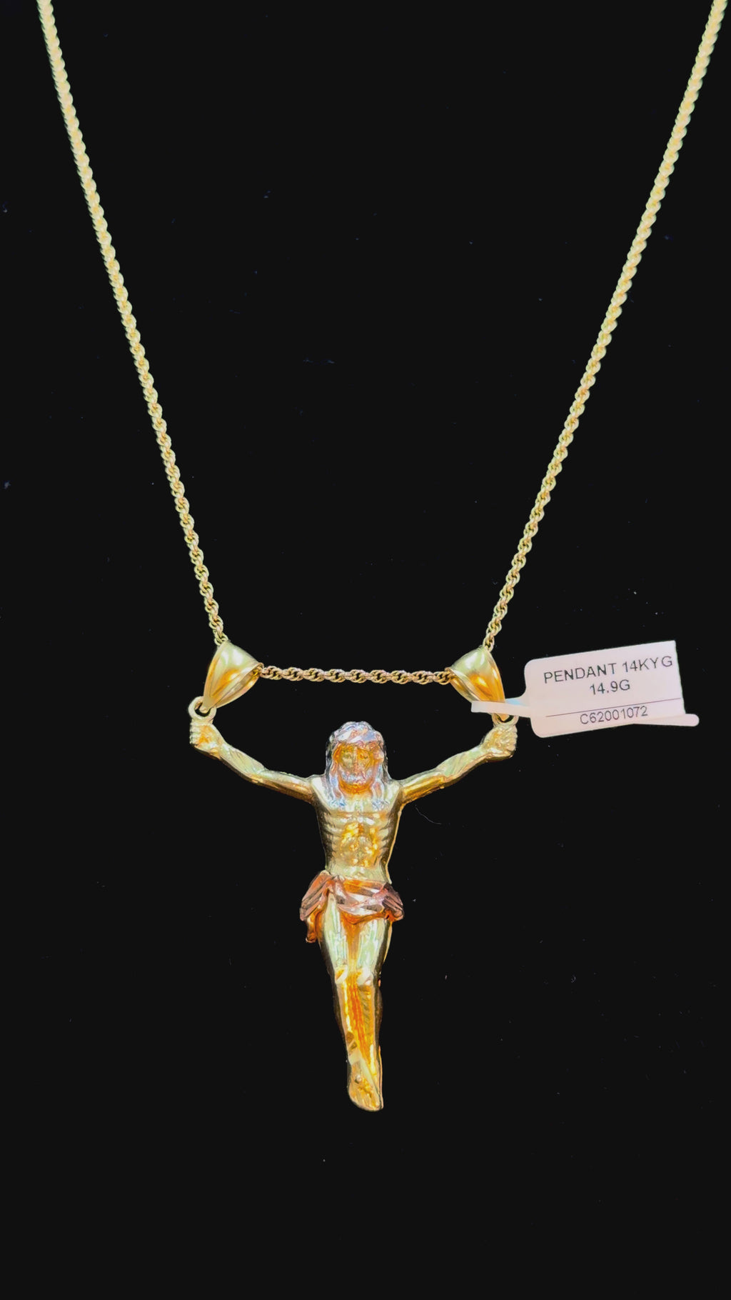 14K Gold Crucifix Pendant 14.9 Grams Detailed Jesus Cross Pendant