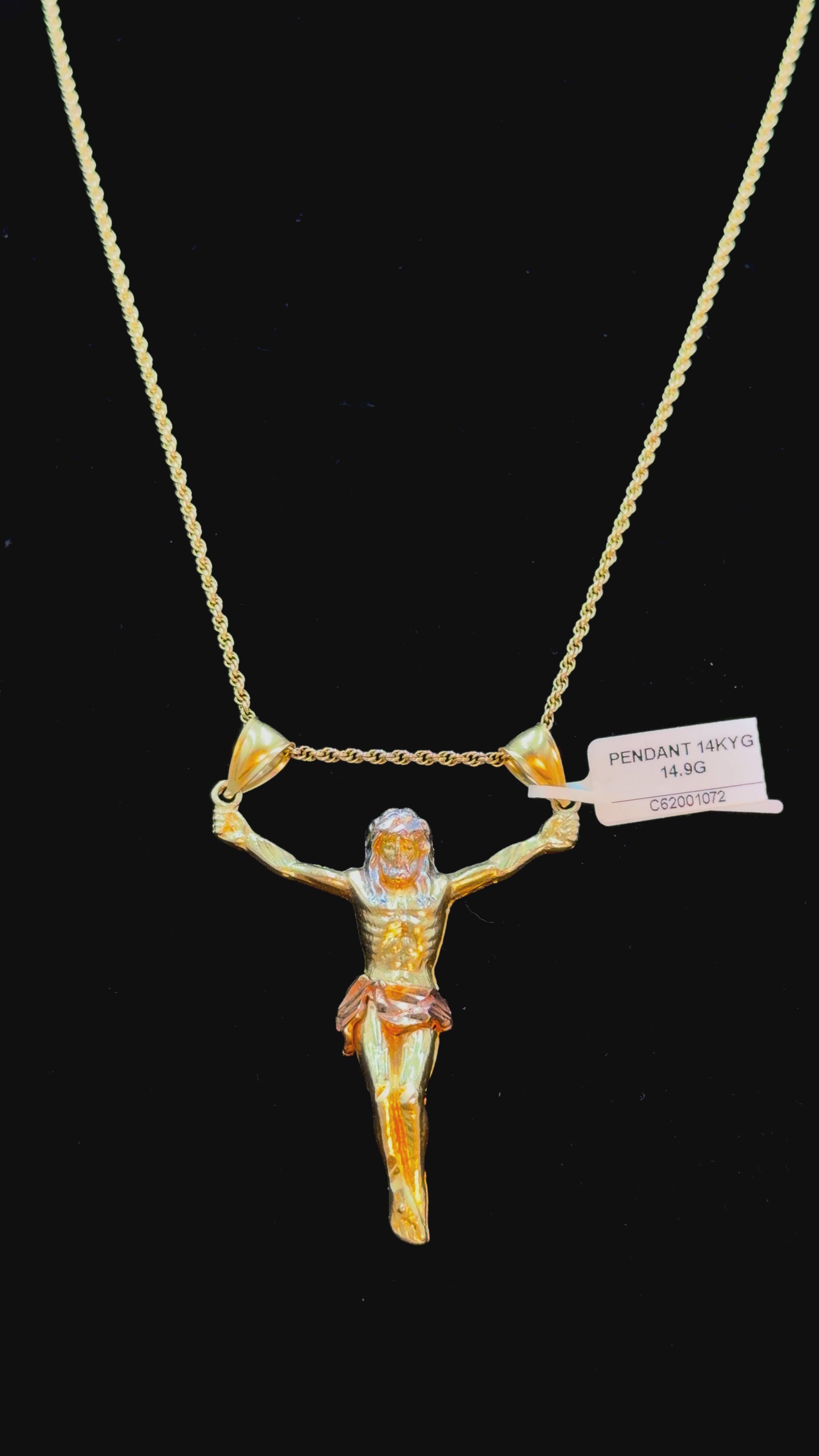 14K Gold Crucifix Pendant 14.9 Grams Detailed Jesus Cross Pendant