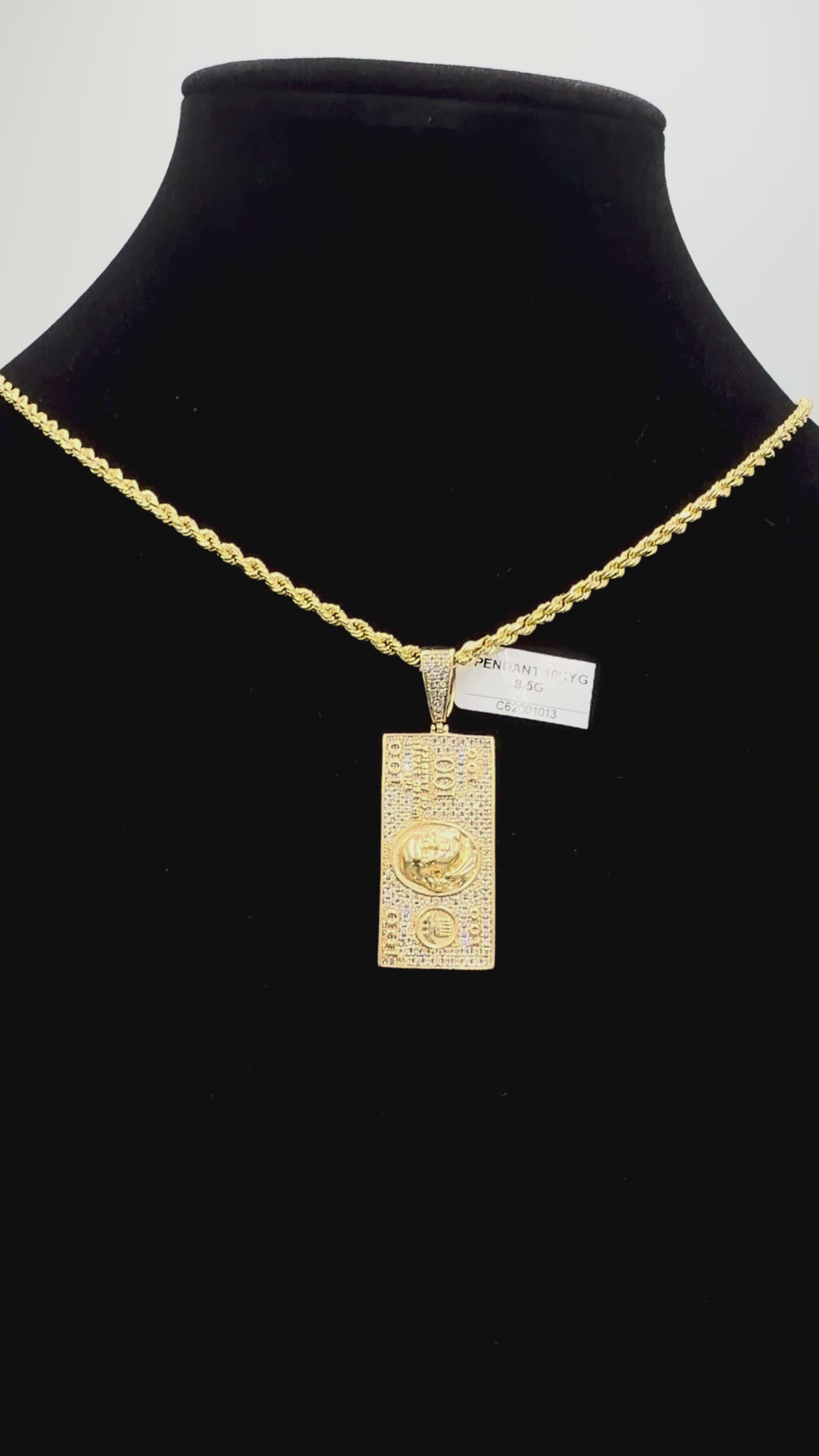 10K Gold $100 Bill Pendant