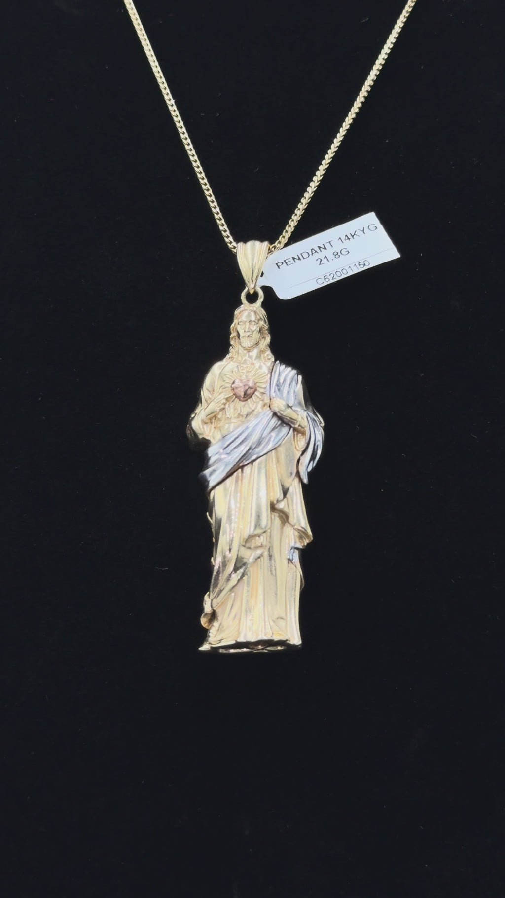 14K Two-Tone Sacred Heart of Jesus Pendant – 21.8 Grams