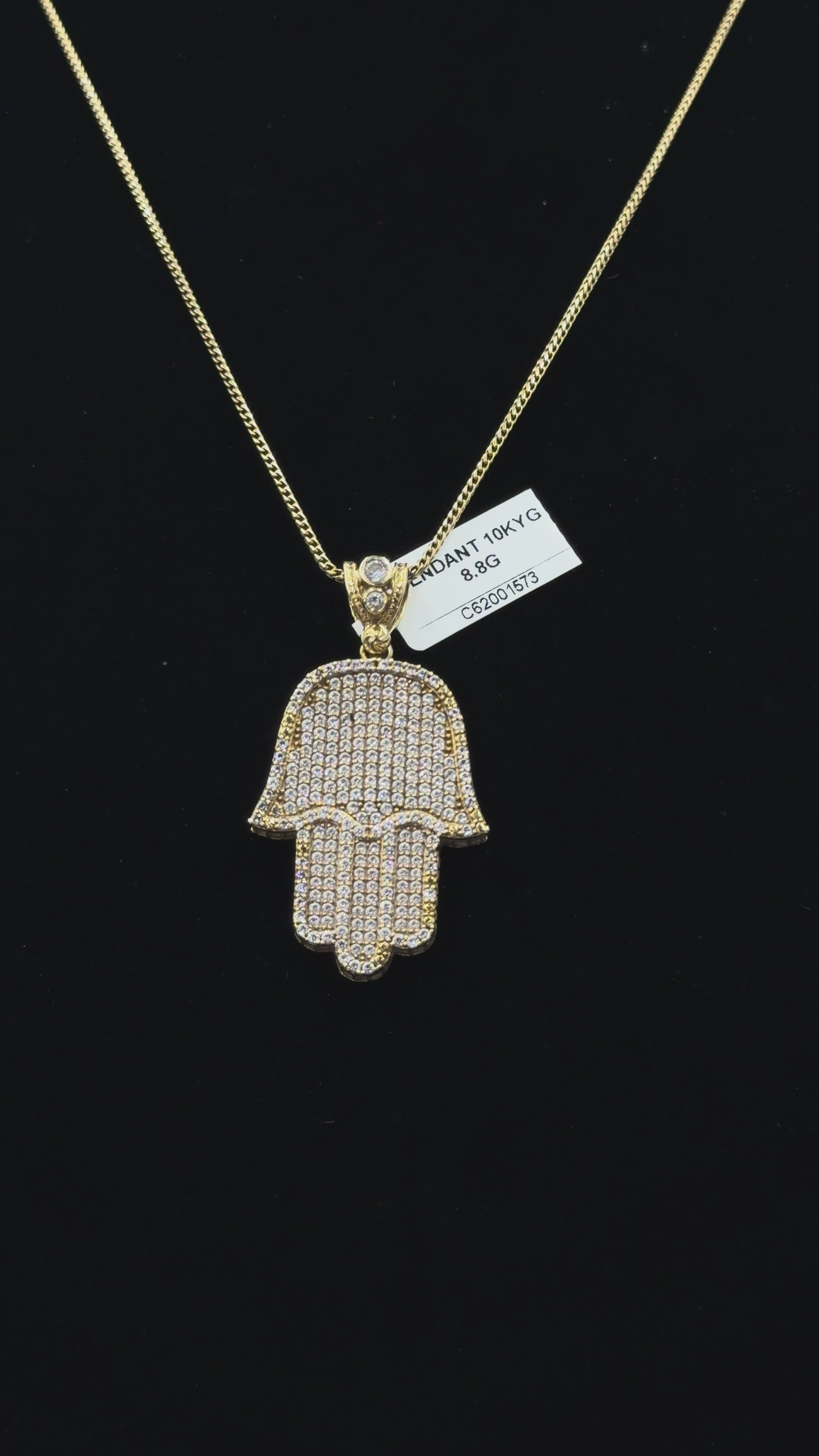 10K Gold Diamond Hamsa Hand Pendant – 8.8 Grams