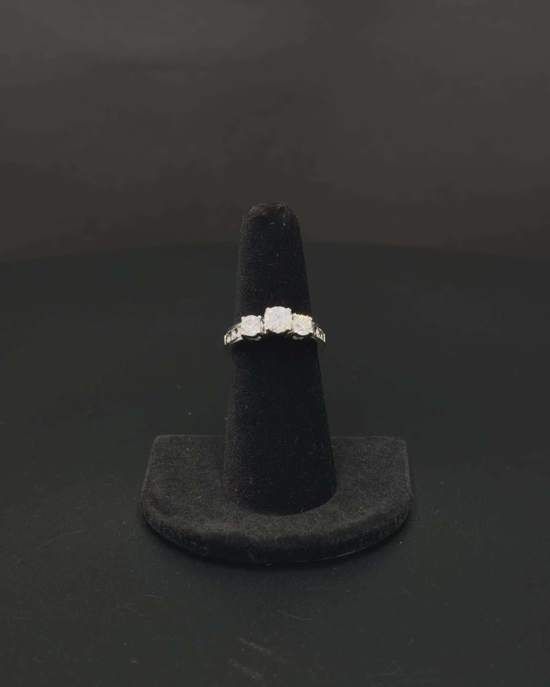 14K White Gold Three-Stone Diamond Ring – Size 6.5 – 5.0 Grams