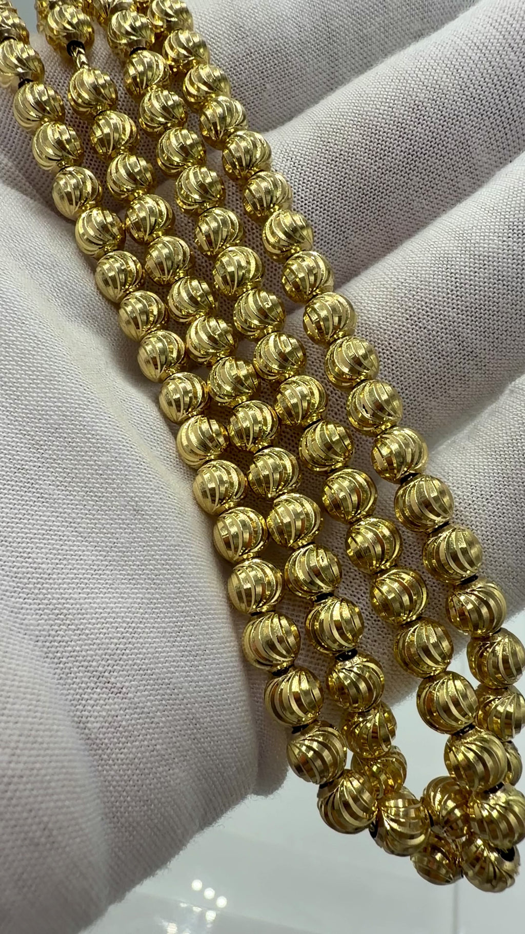 4K Yellow Gold Corrugated Bead Chain – 31” / 5mm Bead Necklace (50.4g)