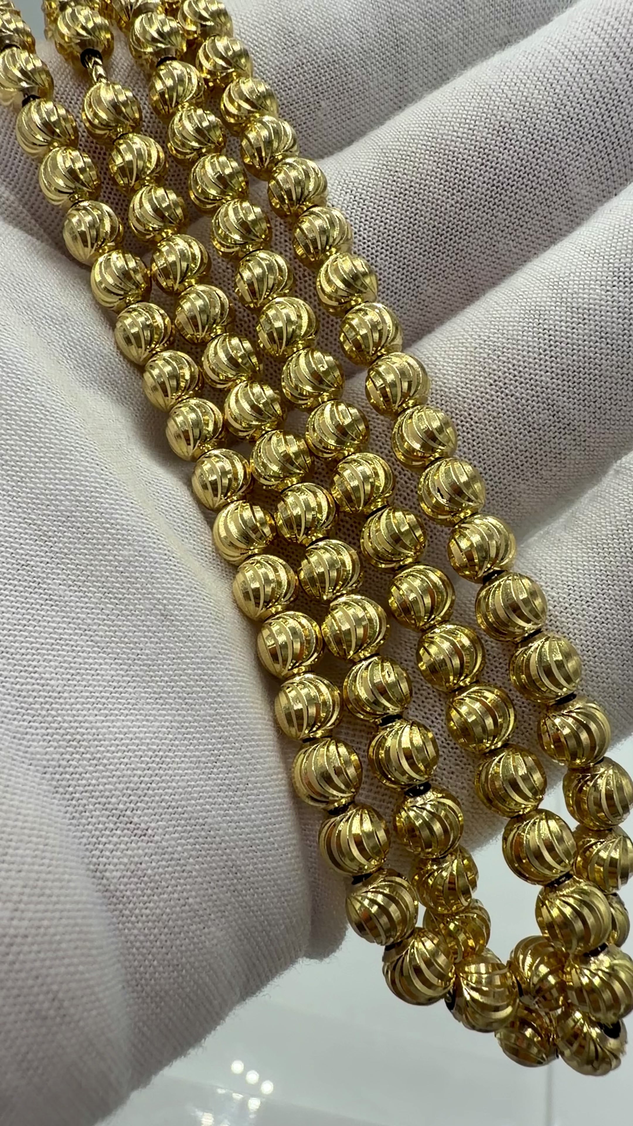 4K Yellow Gold Corrugated Bead Chain – 31” / 5mm Bead Necklace (50.4g)