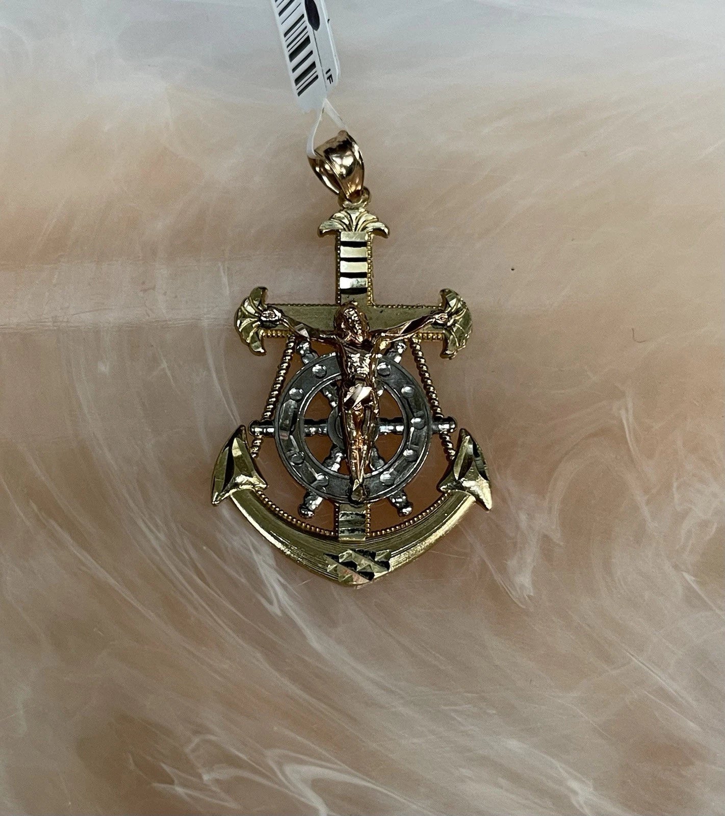 10K  Yellow ,White  & Rose Gold Jesus Crucifix Anchor Pendant (3.2g)