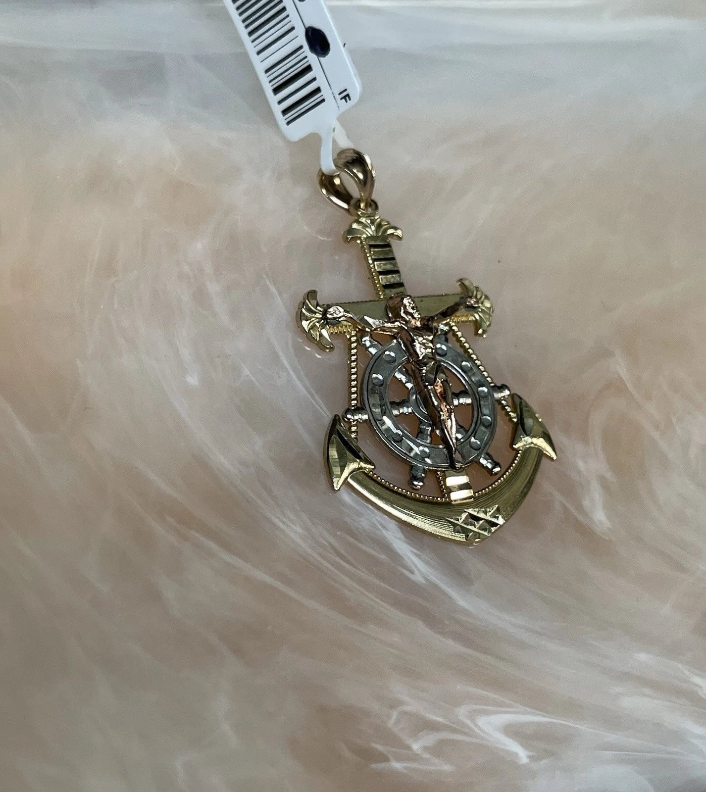 10K  Yellow ,White  & Rose Gold Jesus Crucifix Anchor Pendant (3.2g)