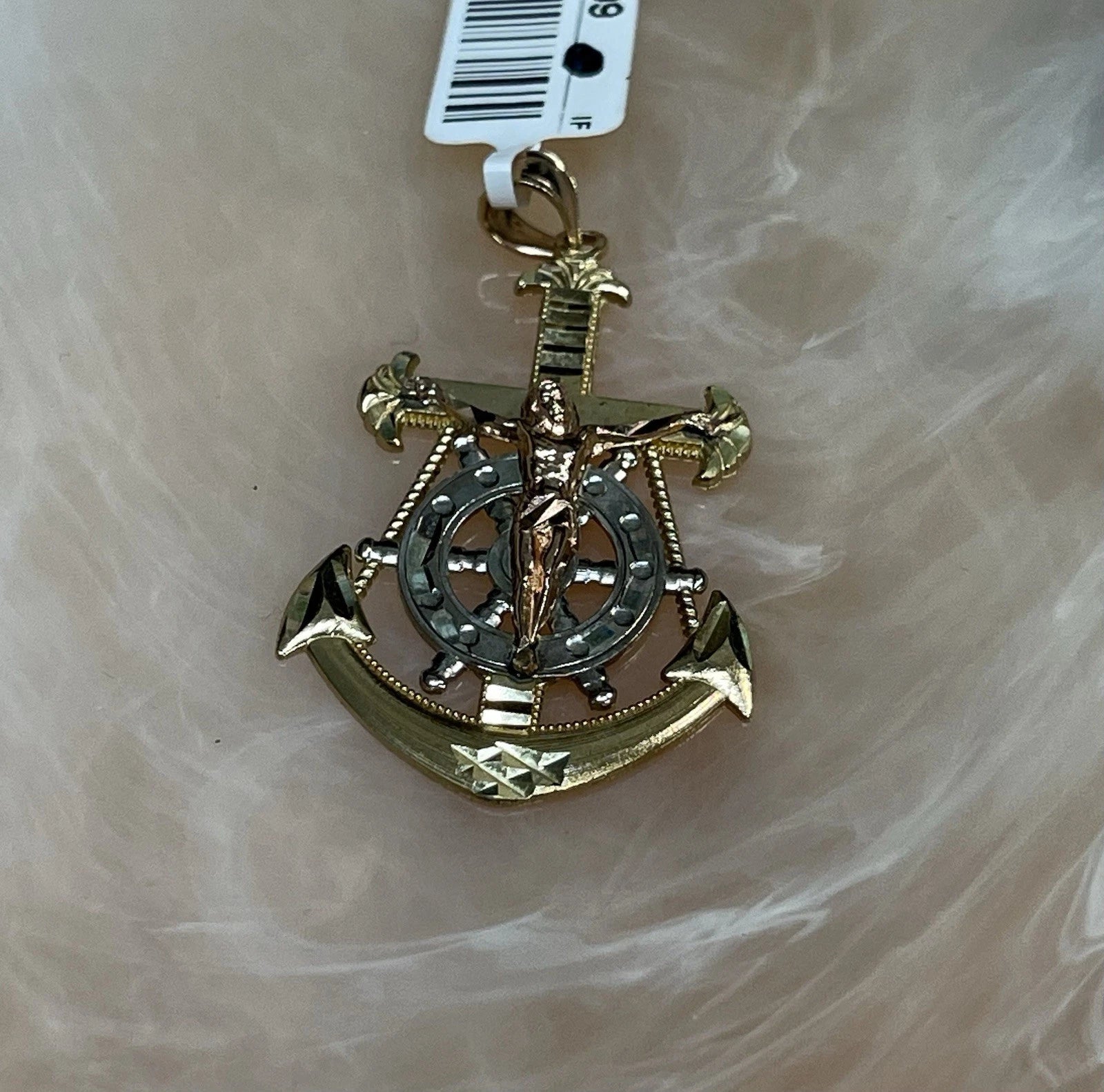10K  Yellow ,White  & Rose Gold Jesus Crucifix Anchor Pendant (3.2g)