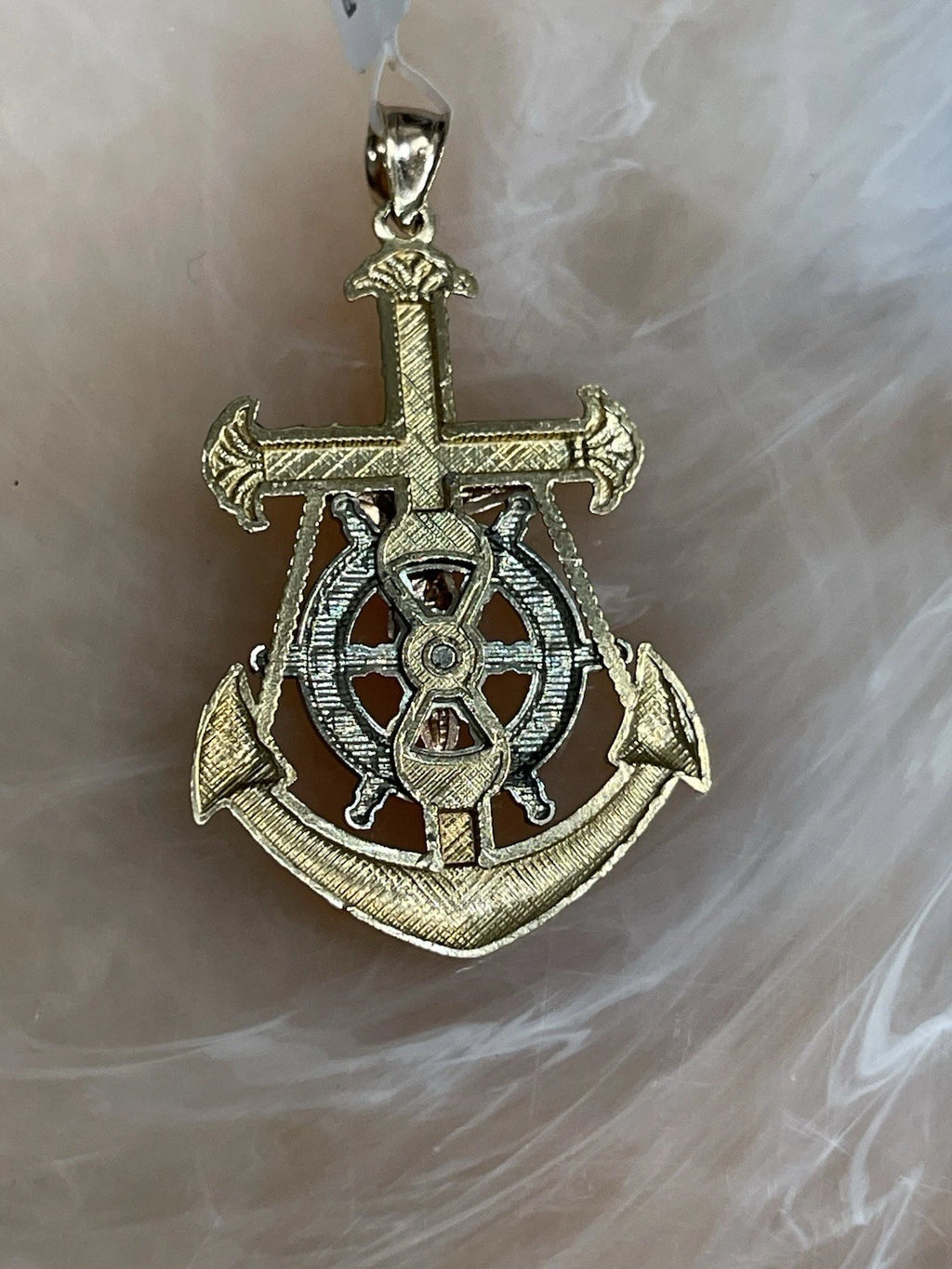 10K  Yellow ,White  & Rose Gold Jesus Crucifix Anchor Pendant (3.2g)
