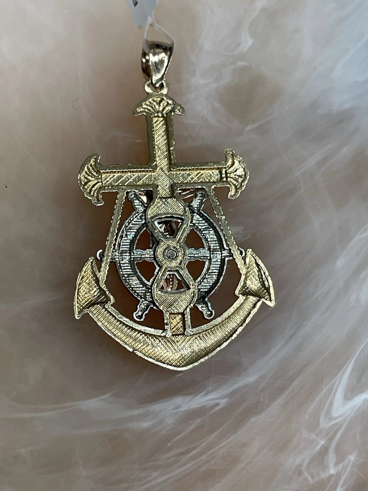 10K  Yellow ,White  & Rose Gold Jesus Crucifix Anchor Pendant (3.2g)