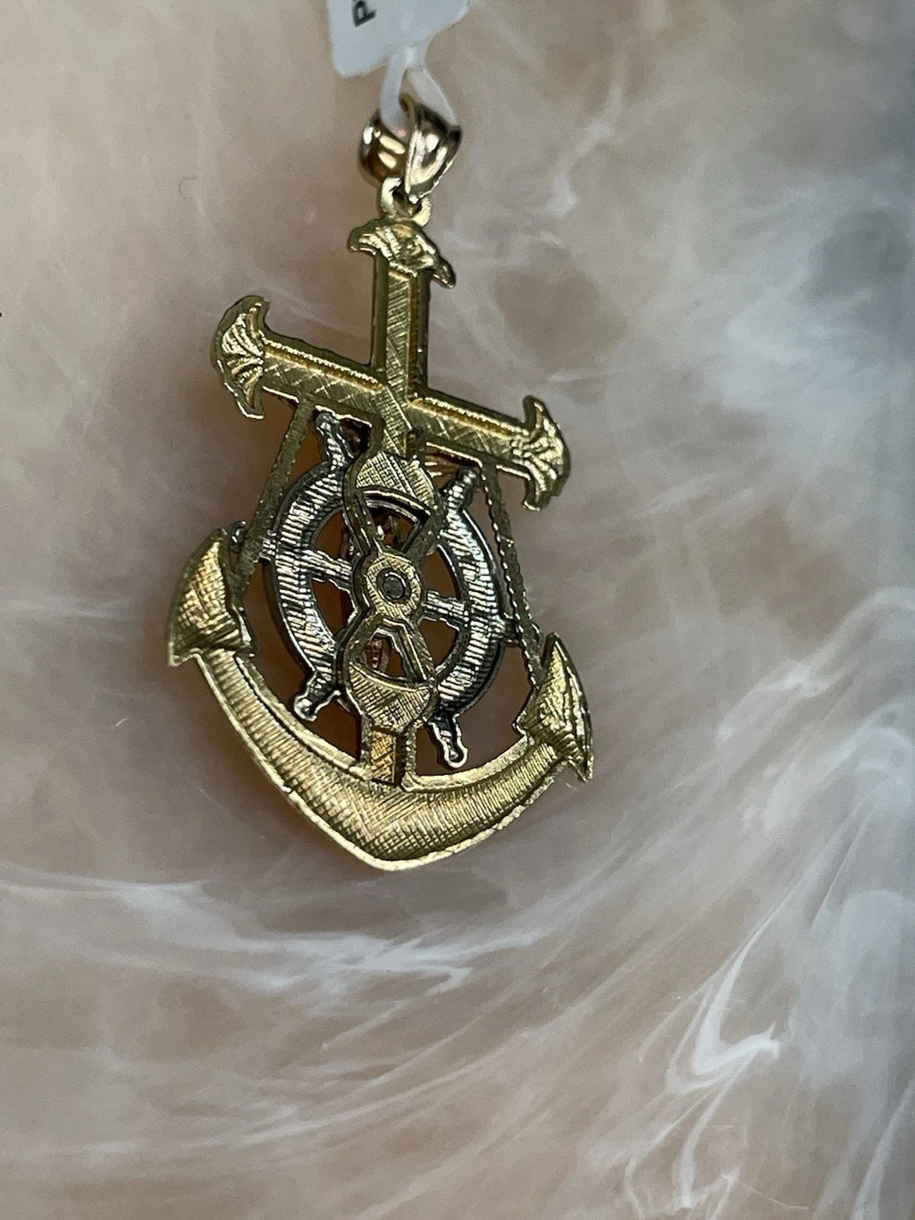 10K  Yellow ,White  & Rose Gold Jesus Crucifix Anchor Pendant (3.2g)