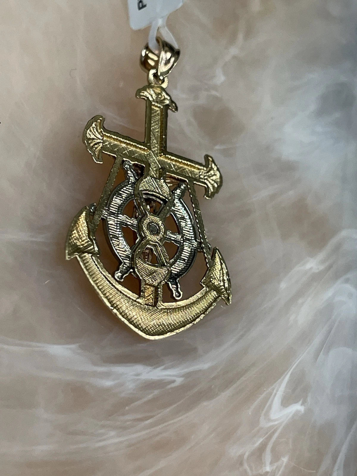 10K  Yellow ,White  & Rose Gold Jesus Crucifix Anchor Pendant (3.2g)