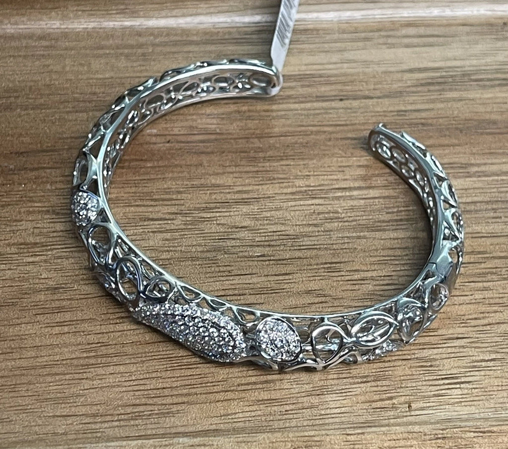 White Gold 18K Domed Elegant Wide Cuff Bangle Bracelet