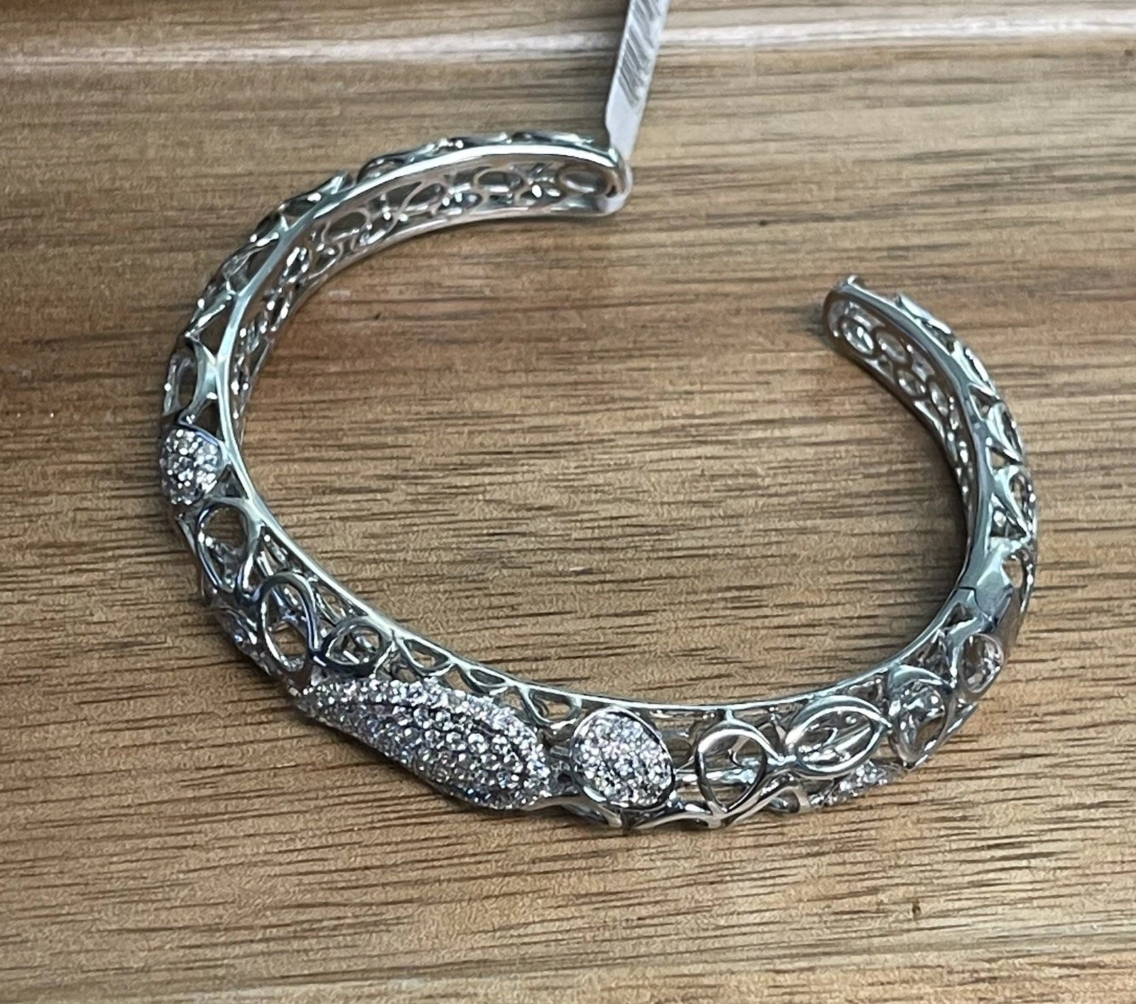 White Gold 18K Domed Elegant Wide Cuff Bangle Bracelet