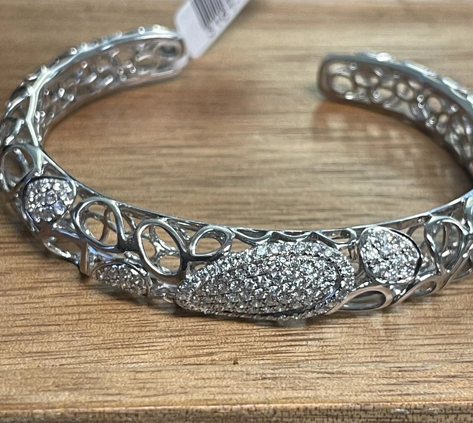 White Gold 18K Domed Elegant Wide Cuff Bangle Bracelet